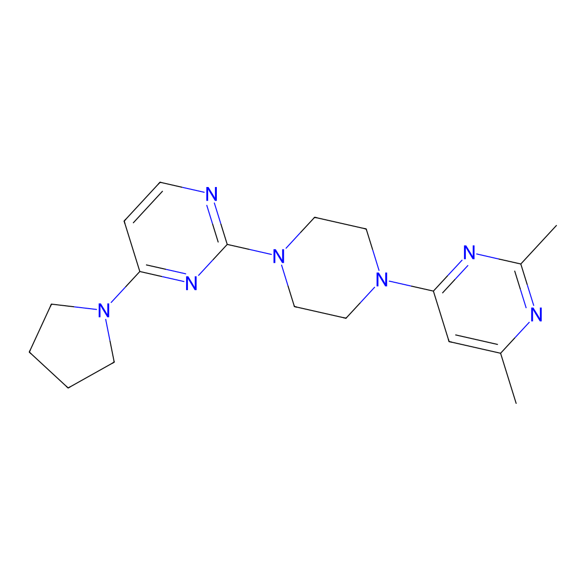 2-[4-(2,6-Dimethylpyrimidin-4-yl)piperazin-1-yl]-4-(pyrrolidin-1-yl)pyrimidine molecular structure, CAS 2415511-32-7