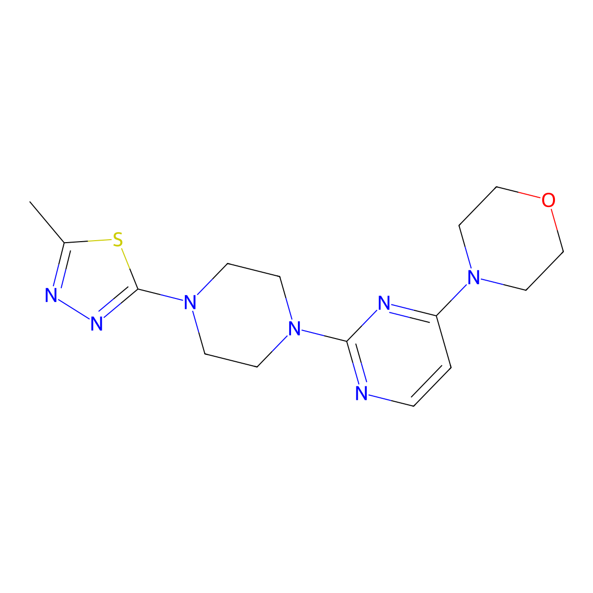 4-{2-[4-(5-Methyl-1,3,4-thiadiazol-2-yl)piperazin-1-yl]pyrimidin-4-yl}morpholine molecular structure, CAS 2415511-34-9