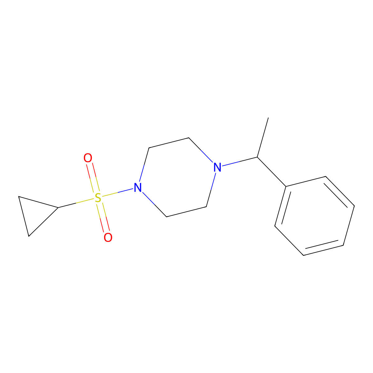 1-(Cyclopropanesulfonyl)-4-(1-phenylethyl)piperazine molecular structure, CAS 2415511-36-1