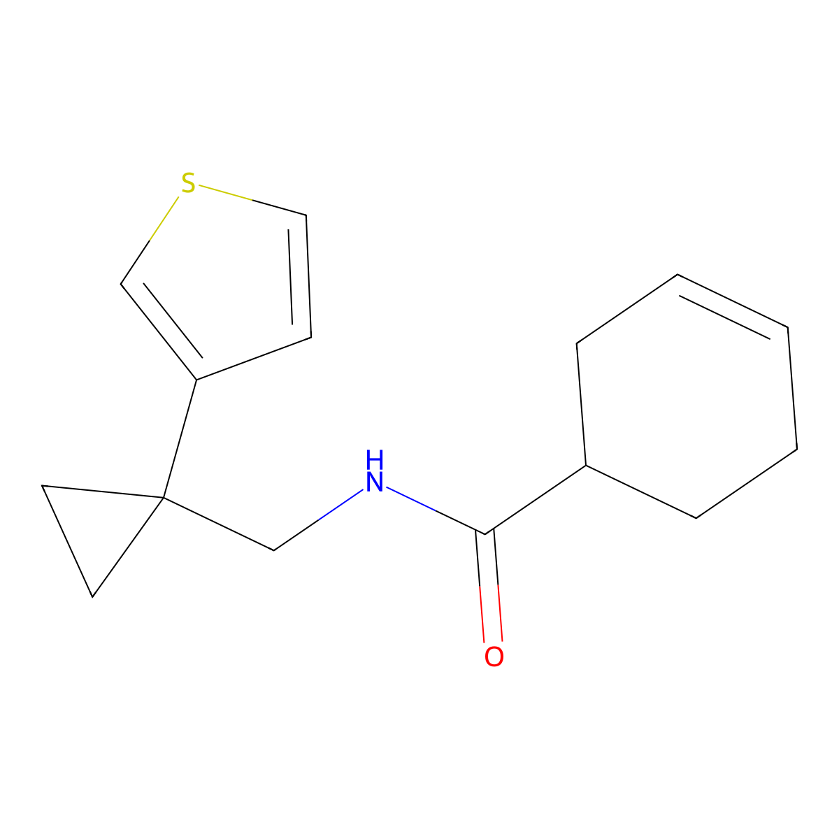 N-{[1-(thiophen-3-yl)cyclopropyl]methyl}cyclohex-3-ene-1-carboxamide molecular structure, CAS 2415511-41-8