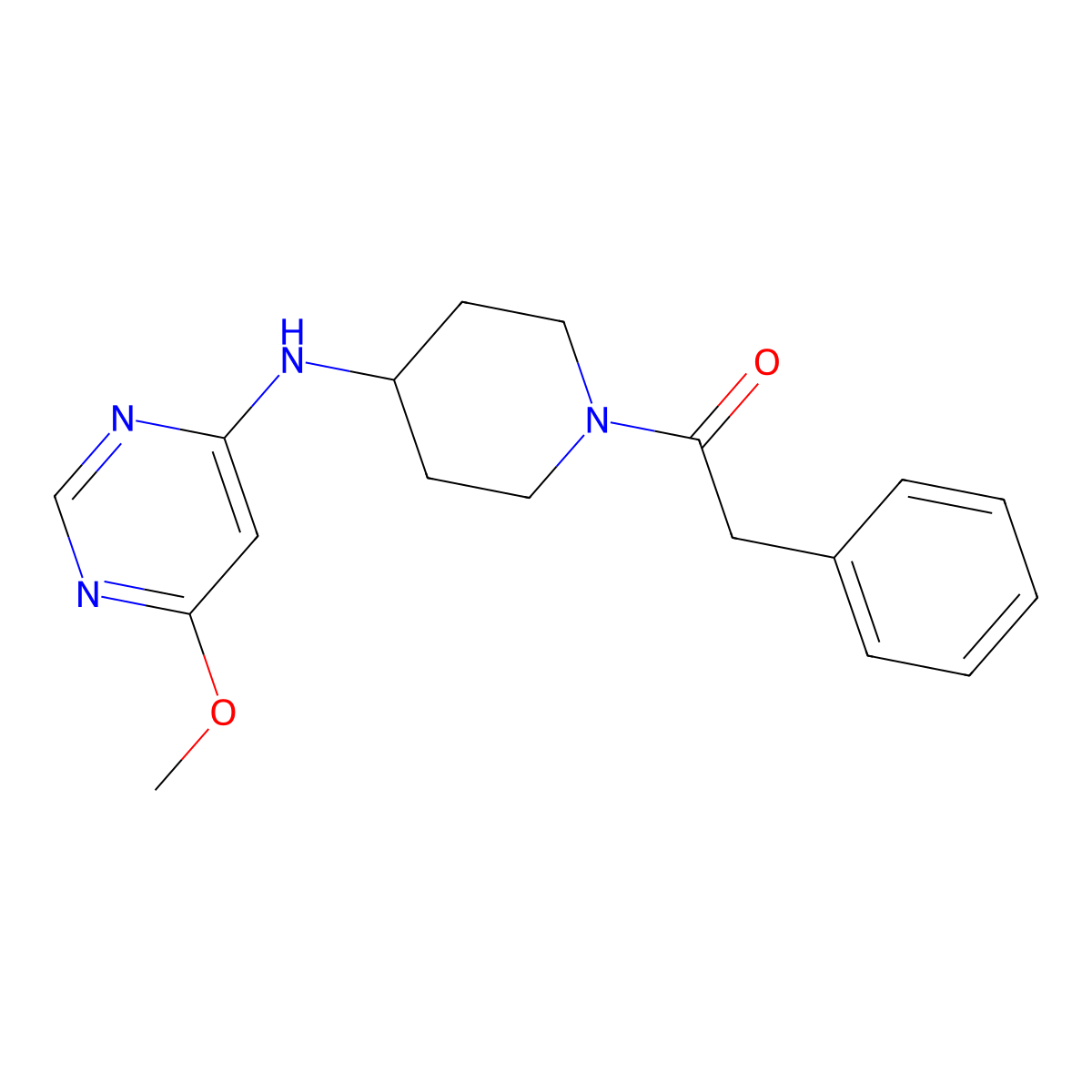 1-{4-[(6-Methoxypyrimidin-4-yl)amino]piperidin-1-yl}-2-phenylethan-1-one molecular structure, CAS 2415511-43-0