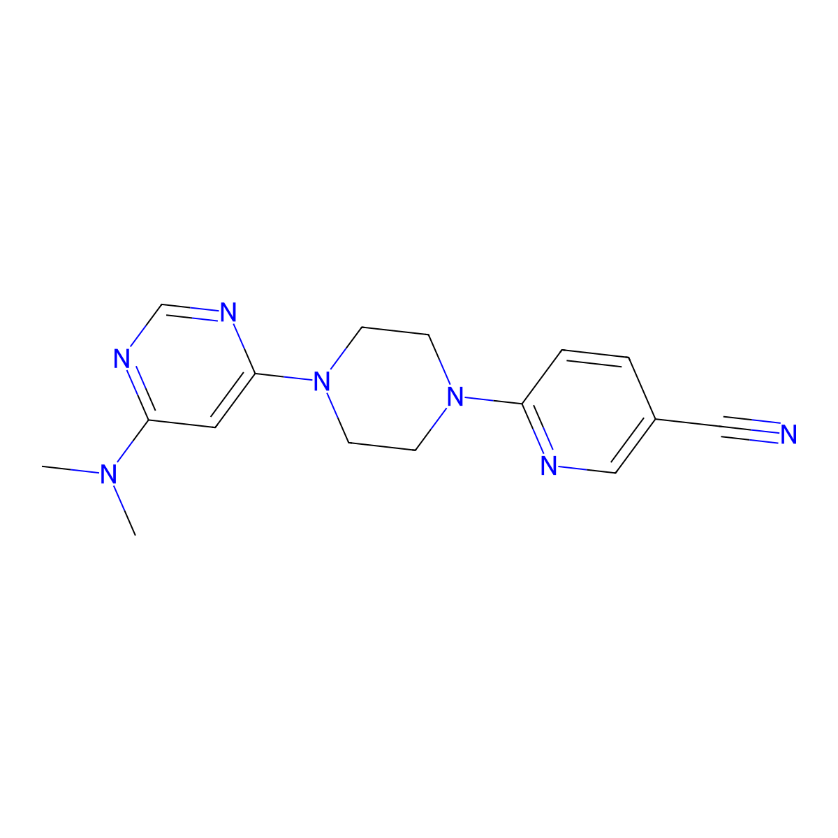 6-{4-[6-(Dimethylamino)pyrimidin-4-yl]piperazin-1-yl}pyridine-3-carbonitrile molecular structure, CAS 2415511-45-2