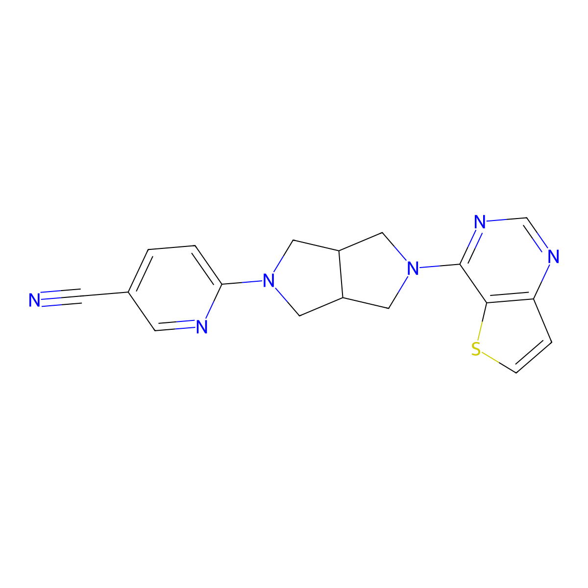 6-(5-{Thieno[3,2-d]pyrimidin-4-yl}-octahydropyrrolo[3,4-c]pyrrol-2-yl)pyridine-3-carbonitrile molecular structure, CAS 2415511-47-4