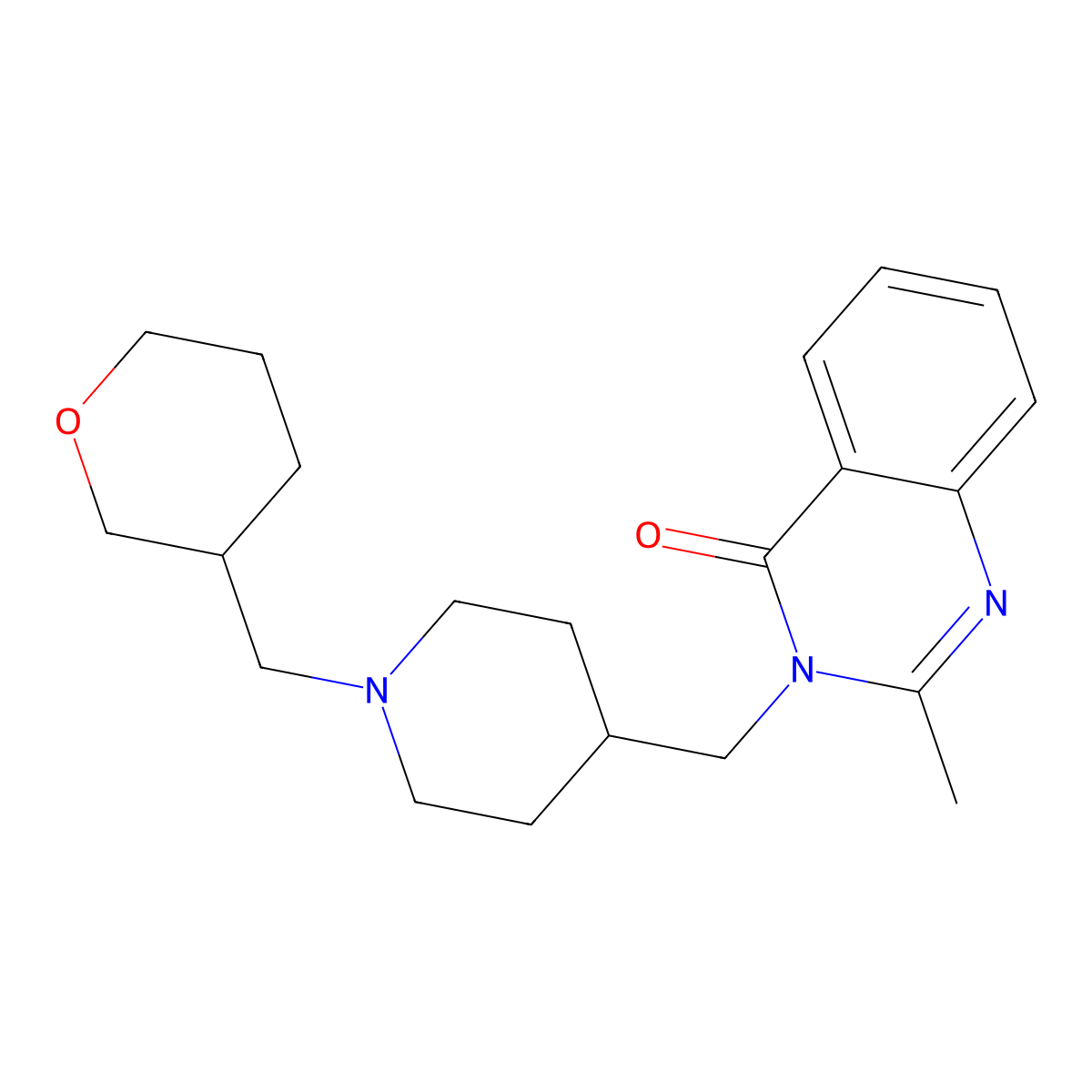 2-Methyl-3-({1-[(oxan-3-yl)methyl]piperidin-4-yl}methyl)-3,4-dihydroquinazolin-4-one molecular structure, CAS 2415511-49-6