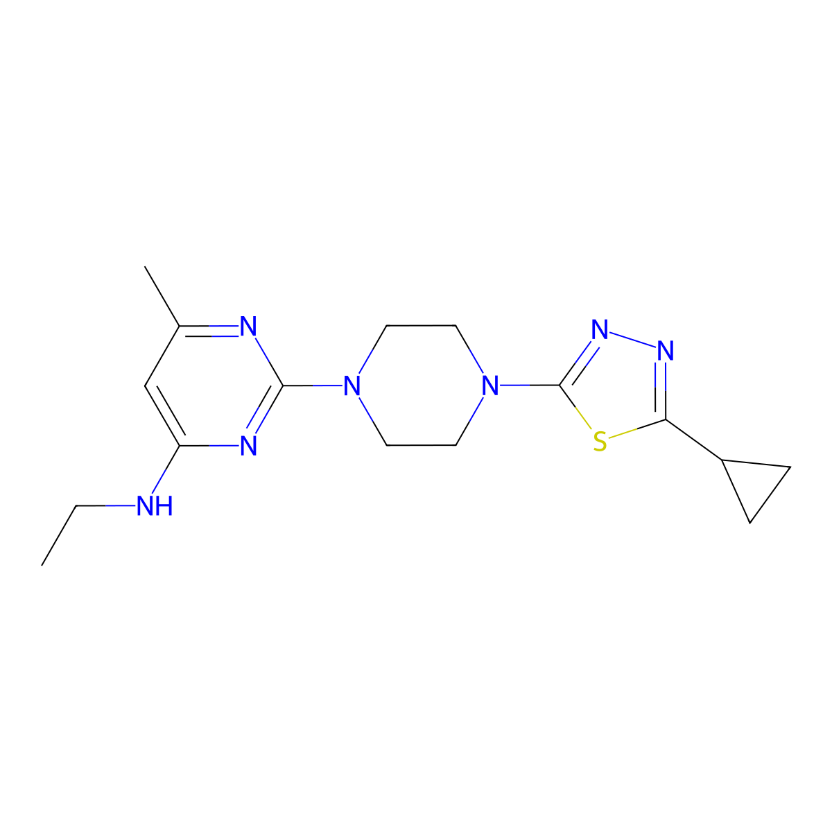 2-[4-(5-Cyclopropyl-1,3,4-thiadiazol-2-yl)piperazin-1-yl]-N-ethyl-6-methylpyrimidin-4-amine molecular structure, CAS 2415511-50-9