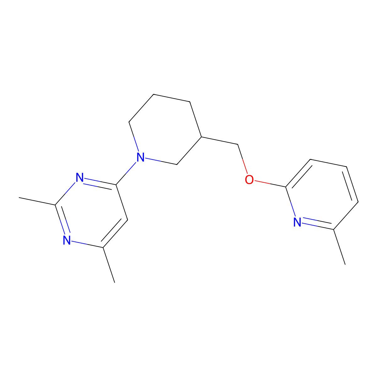 2,4-Dimethyl-6-(3-{[(6-methylpyridin-2-yl)oxy]methyl}piperidin-1-yl)pyrimidine molecular structure, CAS 2415511-52-1