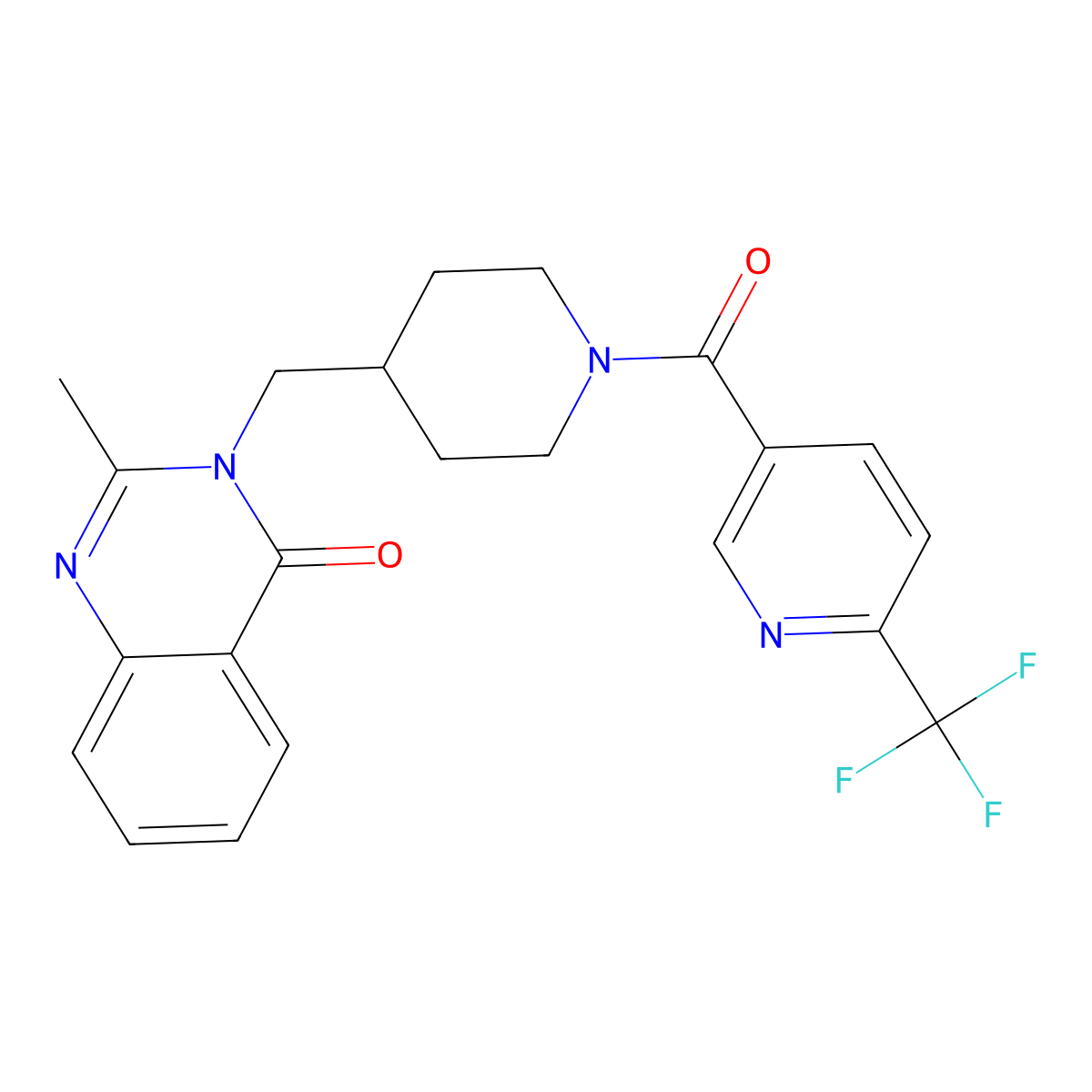 2-Methyl-3-({1-[6-(trifluoromethyl)pyridine-3-carbonyl]piperidin-4-yl}methyl)-3,4-dihydroquinazolin-4-one molecular structure, CAS 2415511-54-3