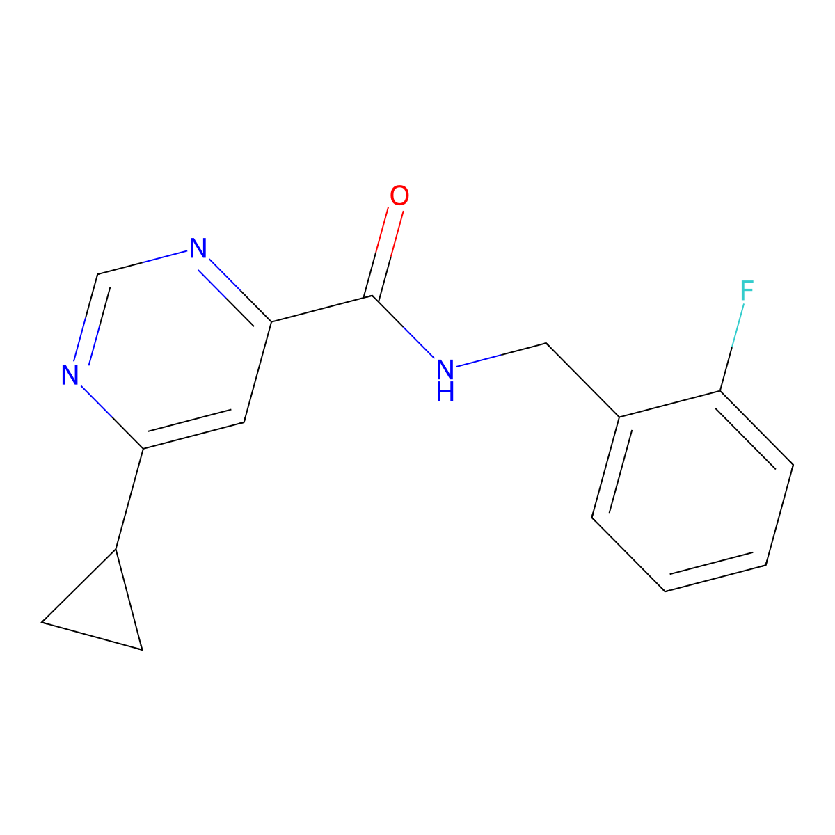 6-Cyclopropyl-N-[(2-fluorophenyl)methyl]pyrimidine-4-carboxamide molecular structure, CAS 2415511-59-8