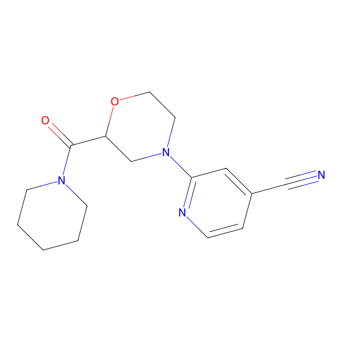2-[2-(Piperidine-1-carbonyl)morpholin-4-yl]pyridine-4-carbonitrile molecular structure, CAS 2415511-61-2