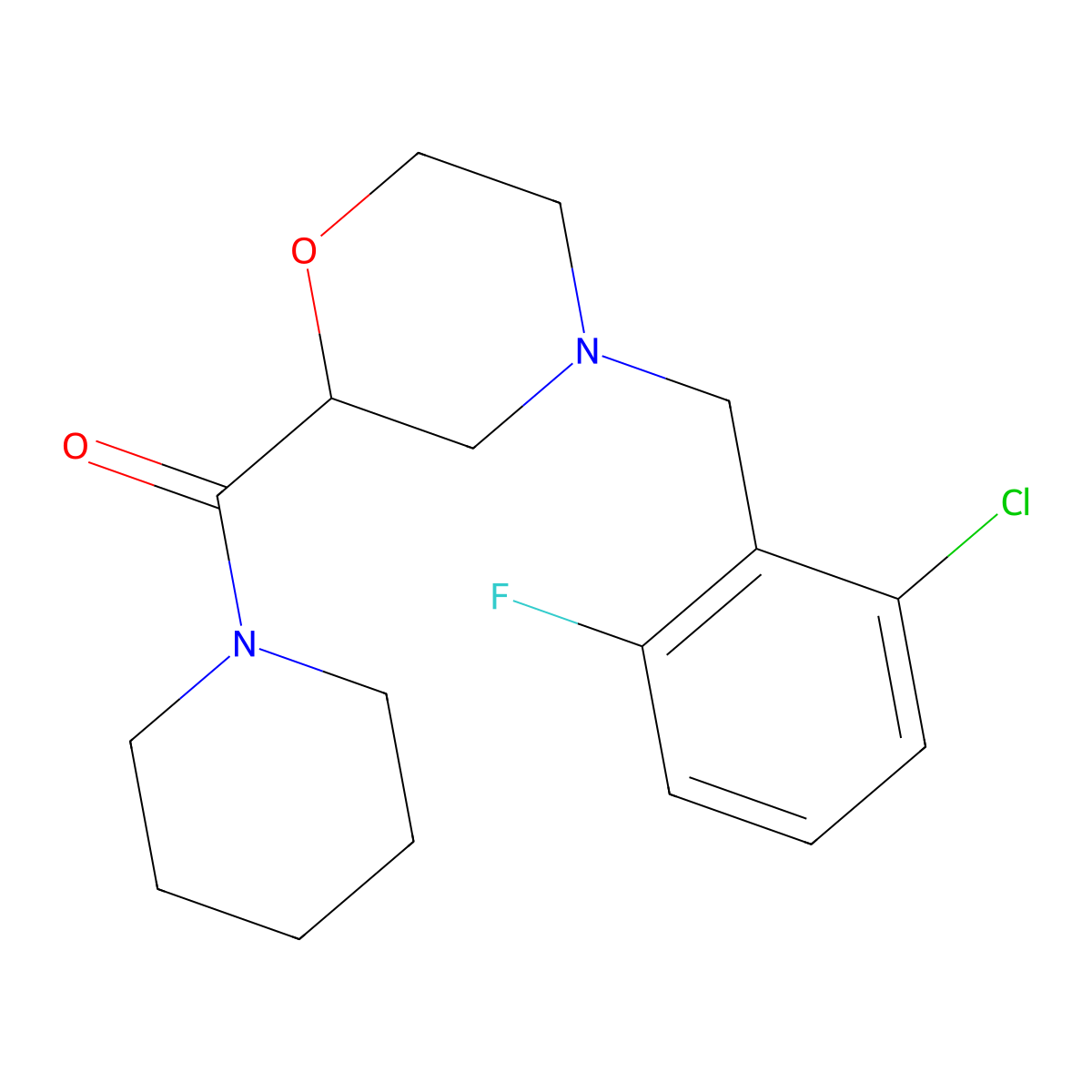 4-[(2-Chloro-6-fluorophenyl)methyl]-2-(piperidine-1-carbonyl)morpholine molecular structure, CAS 2415511-62-3
