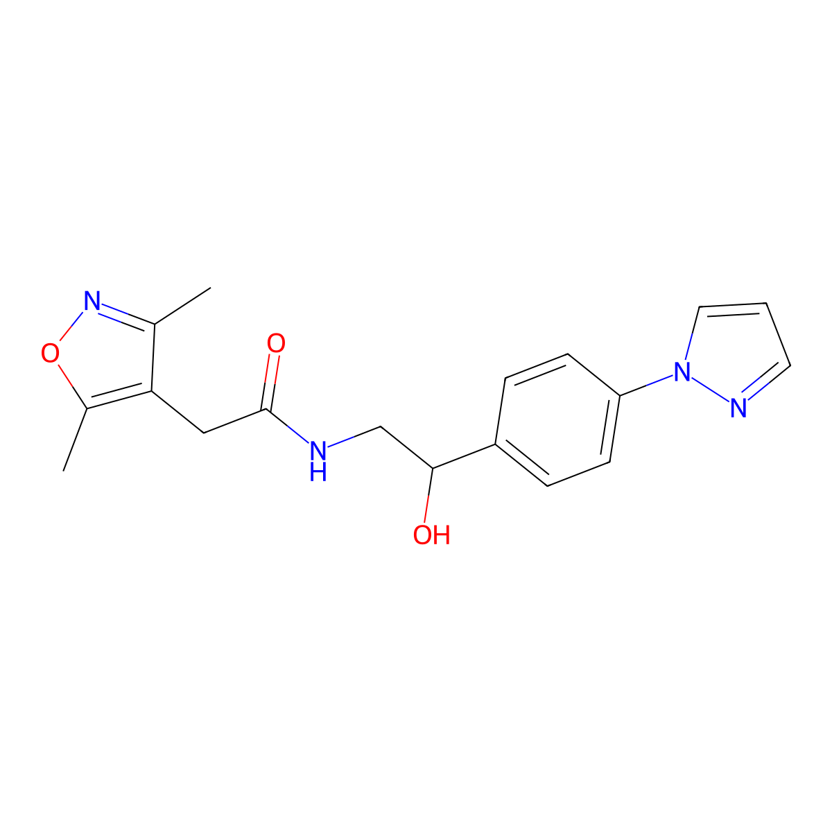 2-(3,5-dimethyl-1,2-oxazol-4-yl)-N-{2-hydroxy-2-[4-(1H-pyrazol-1-yl)phenyl]ethyl}acetamide molecular structure, CAS 2415511-64-5