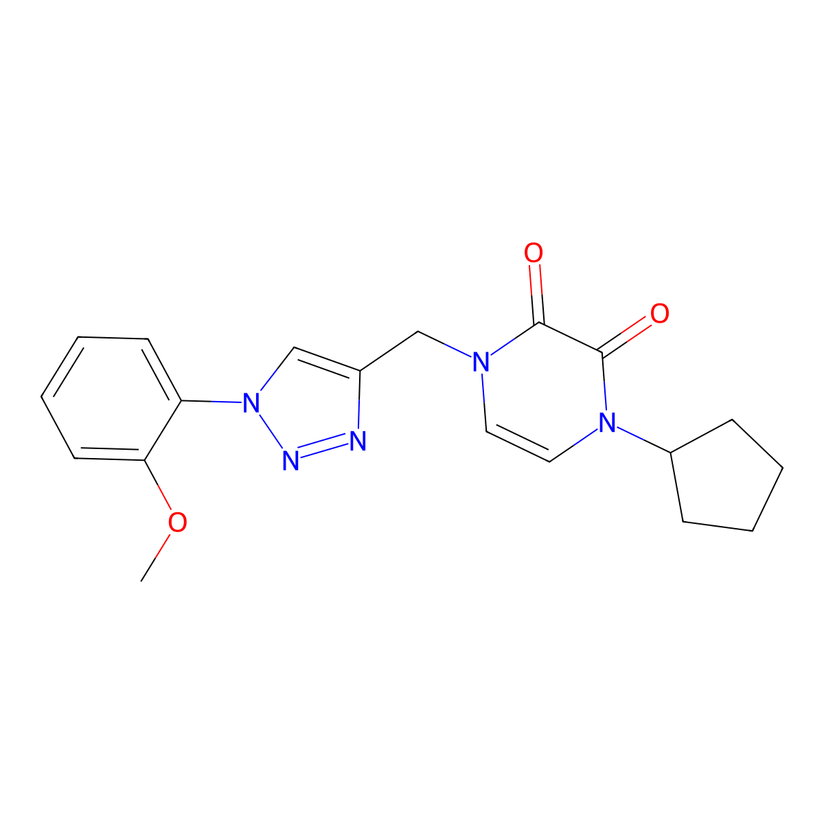 1-cyclopentyl-4-{[1-(2-methoxyphenyl)-1H-1,2,3-triazol-4-yl]methyl}-1,2,3,4-tetrahydropyrazine-2,3-dione molecular structure, CAS 2415511-70-3