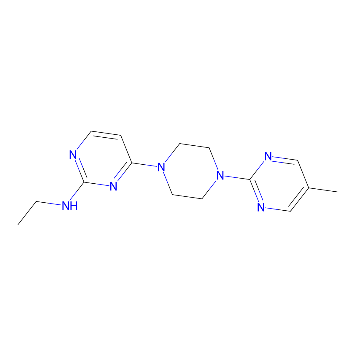 N-Ethyl-4-[4-(5-methylpyrimidin-2-yl)piperazin-1-yl]pyrimidin-2-amine molecular structure, CAS 2415511-73-6