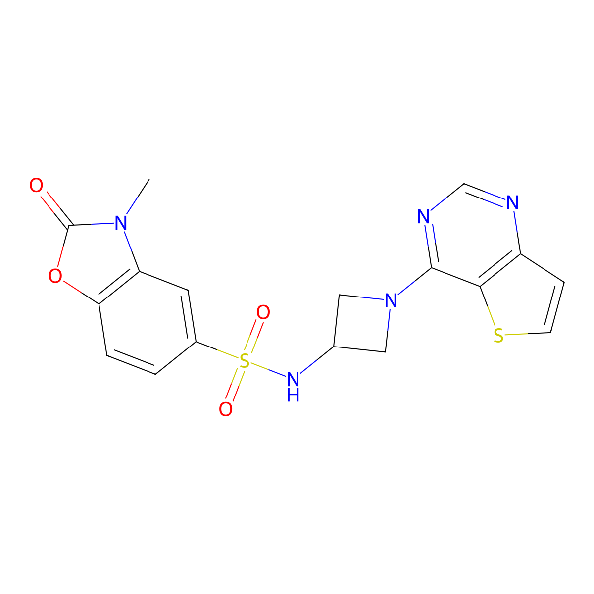 3-methyl-2-oxo-N-(1-{thieno[3,2-d]pyrimidin-4-yl}azetidin-3-yl)-2,3-dihydro-1,3-benzoxazole-5-sulfonamide molecular structure, CAS 2415511-75-8