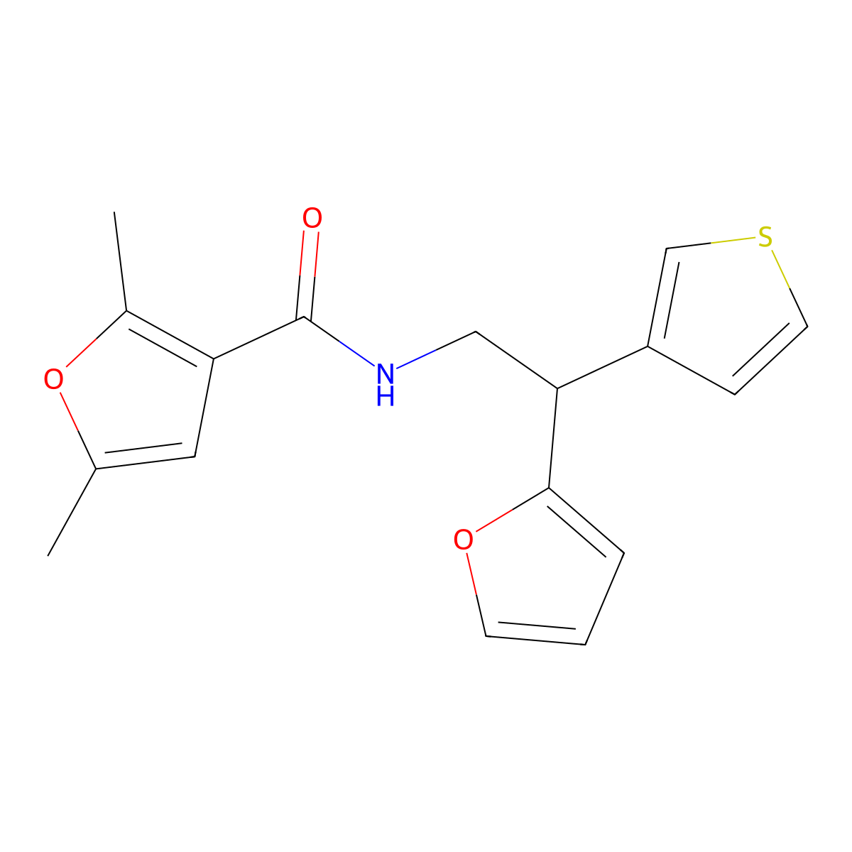 N-[2-(furan-2-yl)-2-(thiophen-3-yl)ethyl]-2,5-dimethylfuran-3-carboxamide molecular structure, CAS 2415511-77-0