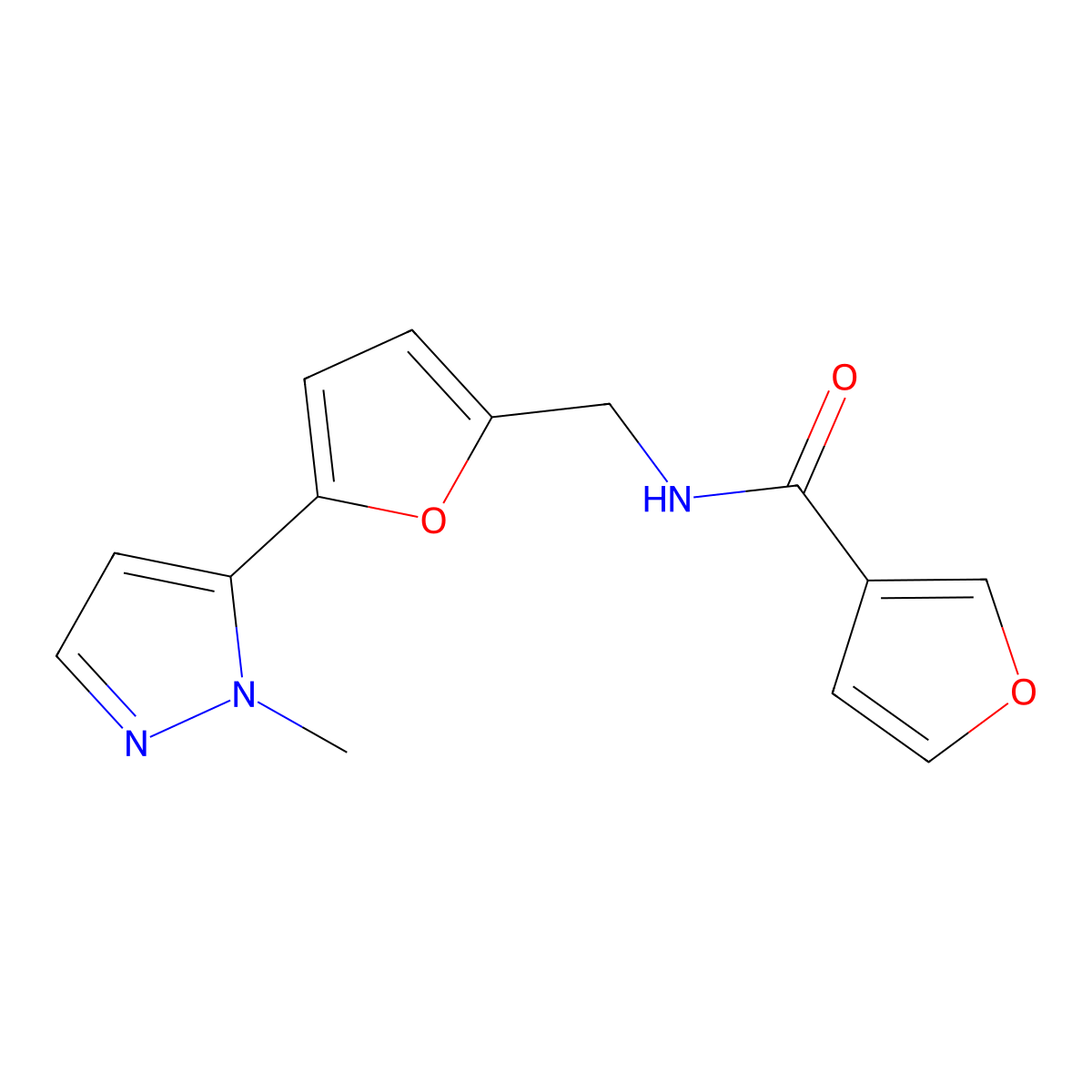 N-{[5-(1-methyl-1H-pyrazol-5-yl)furan-2-yl]methyl}furan-3-carboxamide molecular structure, CAS 2415511-79-2
