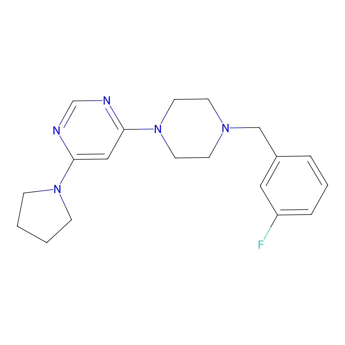 4-{4-[(3-Fluorophenyl)methyl]piperazin-1-yl}-6-(pyrrolidin-1-yl)pyrimidine molecular structure, CAS 2415511-84-9