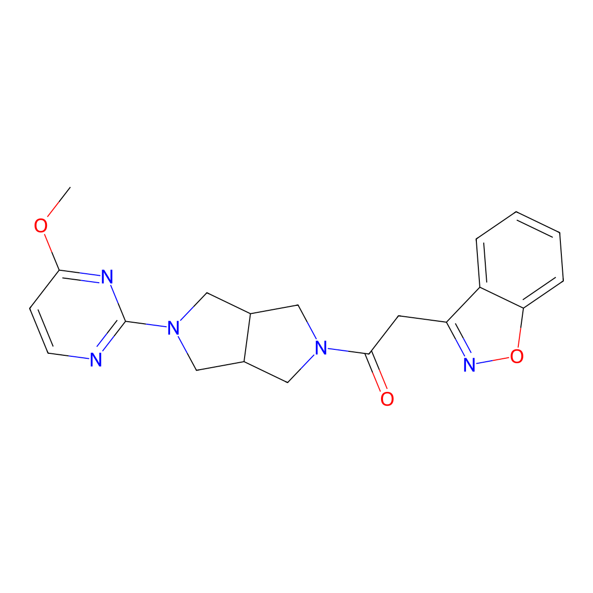 2-(1,2-Benzoxazol-3-yl)-1-[5-(4-methoxypyrimidin-2-yl)-octahydropyrrolo[3,4-c]pyrrol-2-yl]ethan-1-one molecular structure, CAS 2415511-87-2