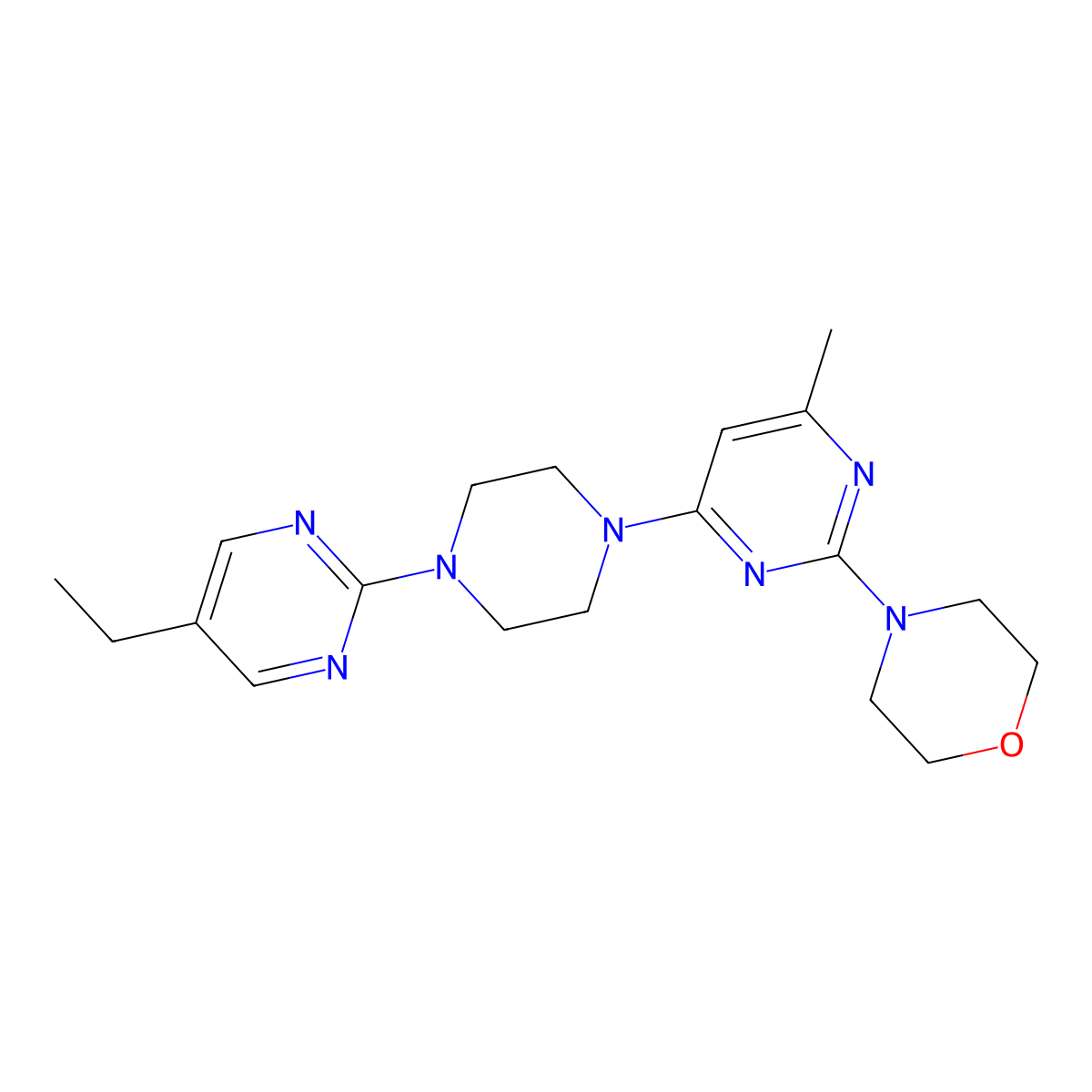 4-{4-[4-(5-Ethylpyrimidin-2-yl)piperazin-1-yl]-6-methylpyrimidin-2-yl}morpholine molecular structure, CAS 2415511-89-4