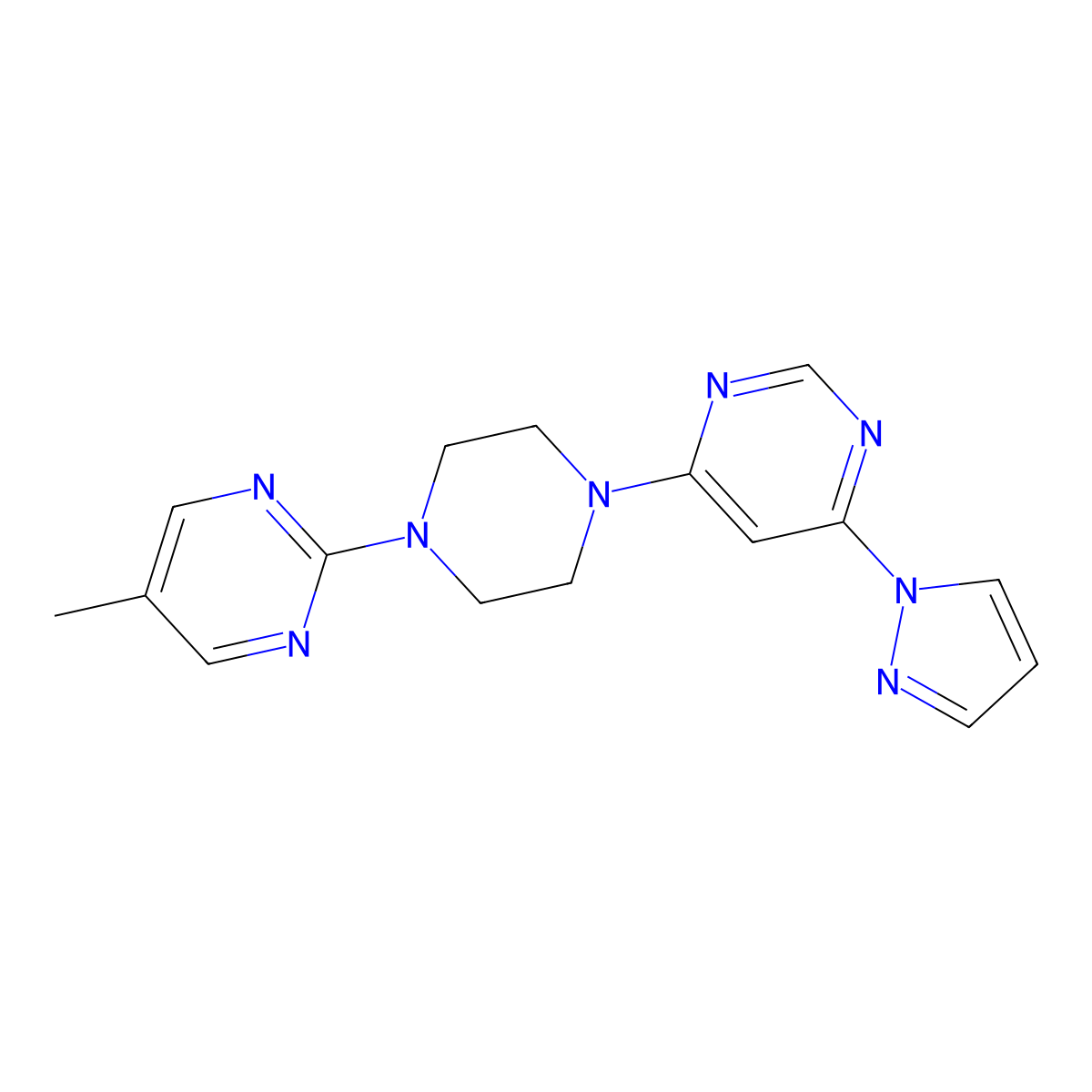 4-[4-(5-methylpyrimidin-2-yl)piperazin-1-yl]-6-(1H-pyrazol-1-yl)pyrimidine molecular structure, CAS 2415511-90-7
