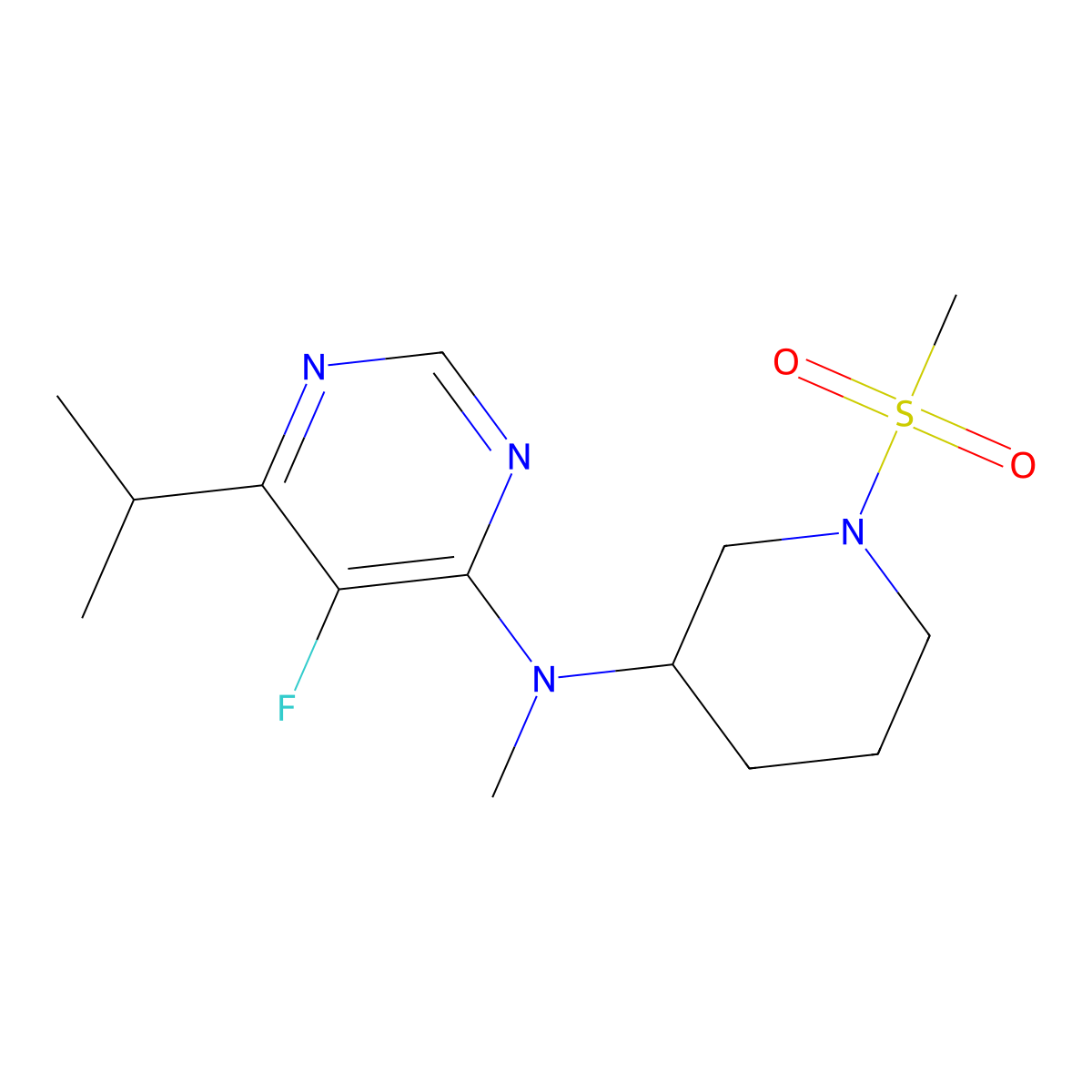 5-fluoro-N-(1-methanesulfonylpiperidin-3-yl)-N-methyl-6-(propan-2-yl)pyrimidin-4-amine molecular structure, CAS 2415511-91-8