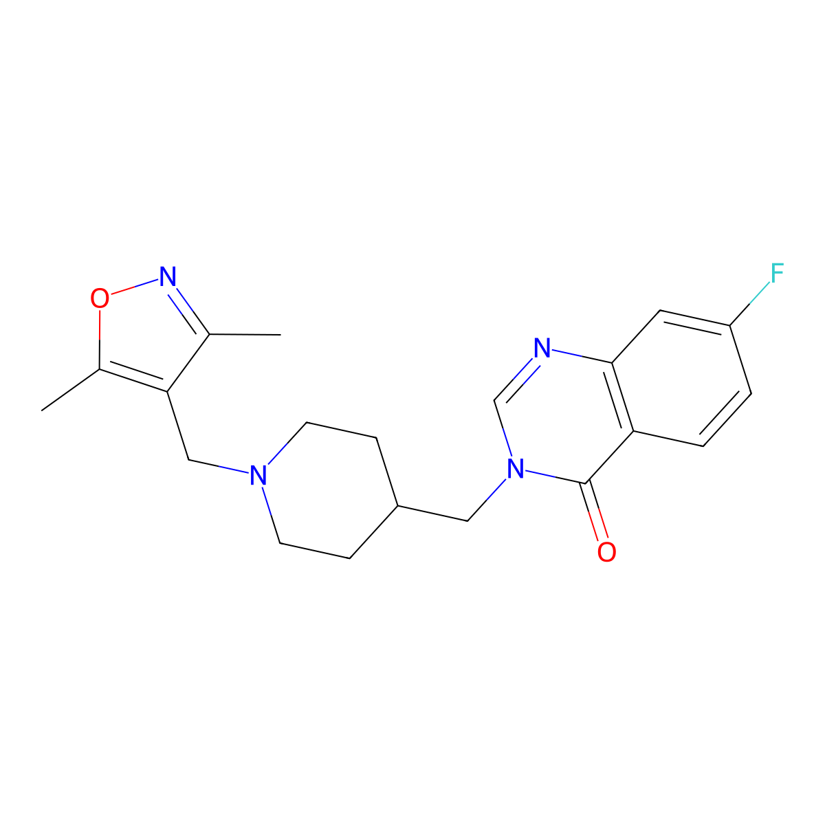 3-({1-[(3,5-Dimethyl-1,2-oxazol-4-yl)methyl]piperidin-4-yl}methyl)-7-fluoro-3,4-dihydroquinazolin-4-one molecular structure, CAS 2415511-93-0