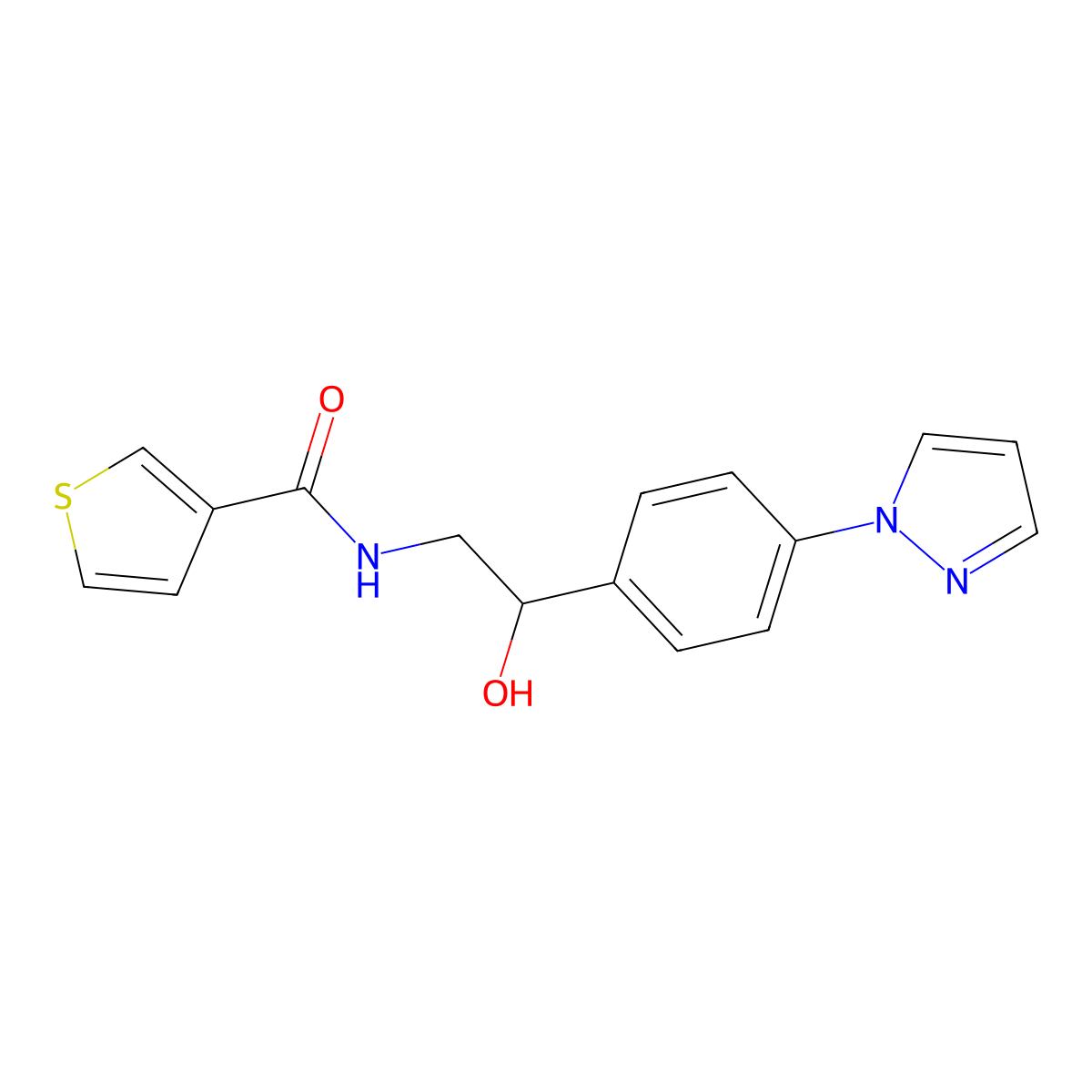 N-{2-hydroxy-2-[4-(1H-pyrazol-1-yl)phenyl]ethyl}thiophene-3-carboxamide molecular structure, CAS 2415511-96-3