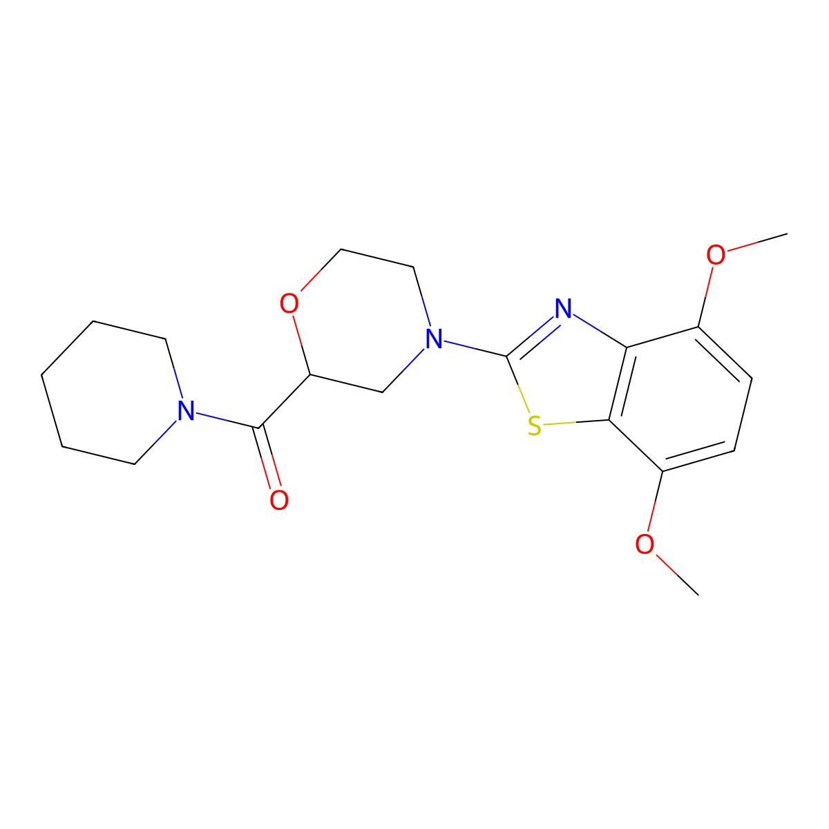 4,7-Dimethoxy-2-[2-(piperidine-1-carbonyl)morpholin-4-yl]-1,3-benzothiazole molecular structure, CAS 2415511-97-4