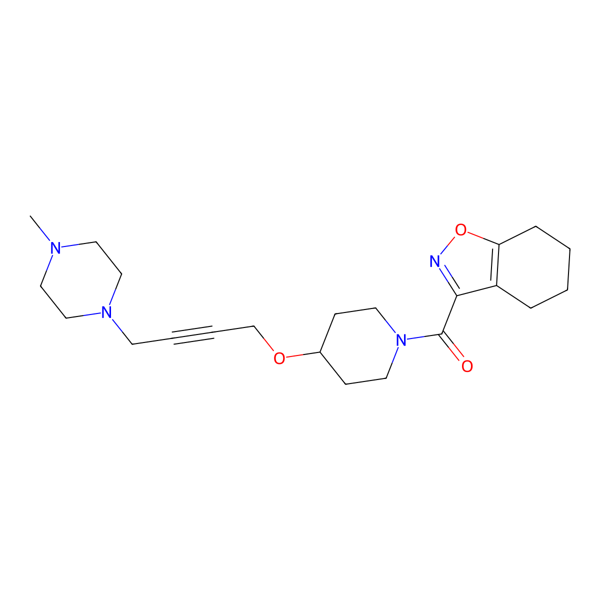 3-(4-{[4-(4-Methylpiperazin-1-yl)but-2-yn-1-yl]oxy}piperidine-1-carbonyl)-4,5,6,7-tetrahydro-1,2-benzoxazole molecular structure, CAS 2415511-99-6