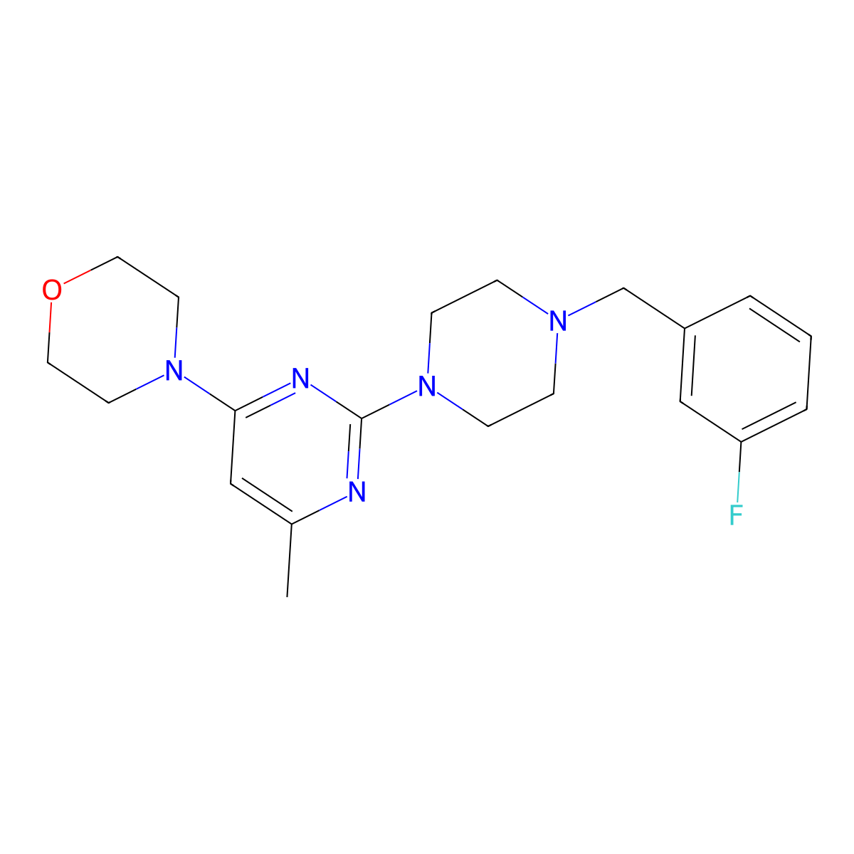 4-(2-{4-[(3-Fluorophenyl)methyl]piperazin-1-yl}-6-methylpyrimidin-4-yl)morpholine molecular structure, CAS 2415512-01-3