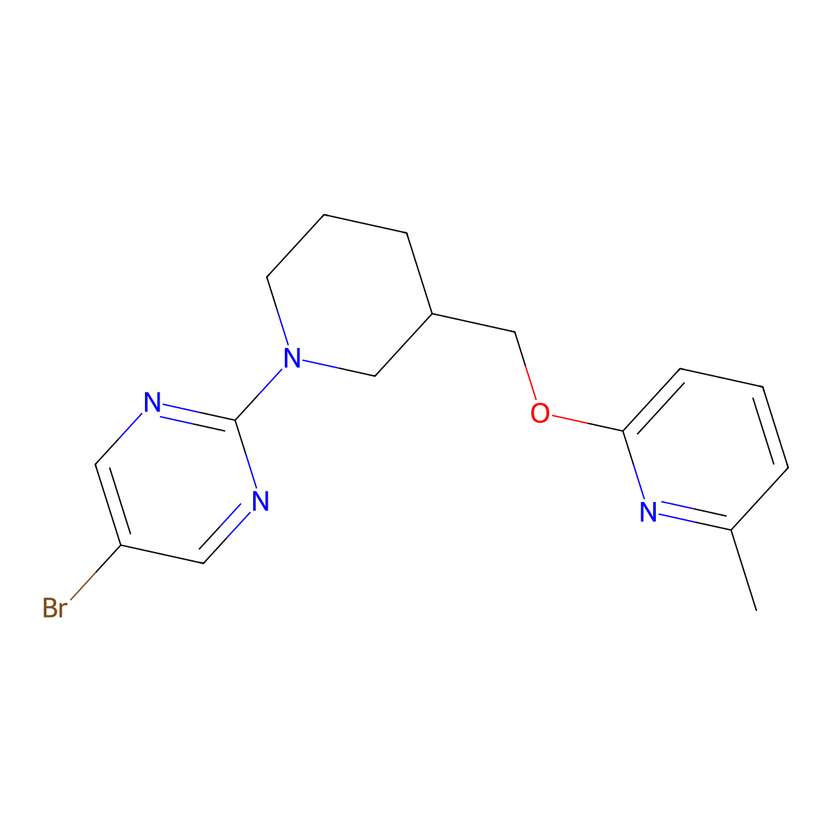 5-Bromo-2-(3-{[(6-methylpyridin-2-yl)oxy]methyl}piperidin-1-yl)pyrimidine molecular structure, CAS 2415512-02-4