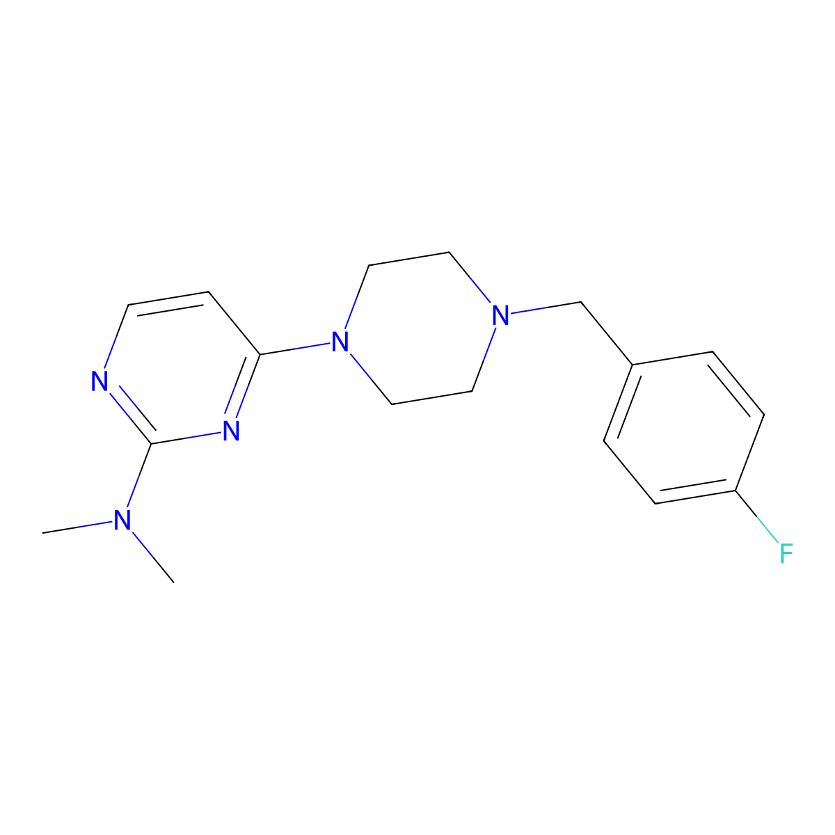 4-{4-[(4-fluorophenyl)methyl]piperazin-1-yl}-N,N-dimethylpyrimidin-2-amine molecular structure, CAS 2415512-10-4