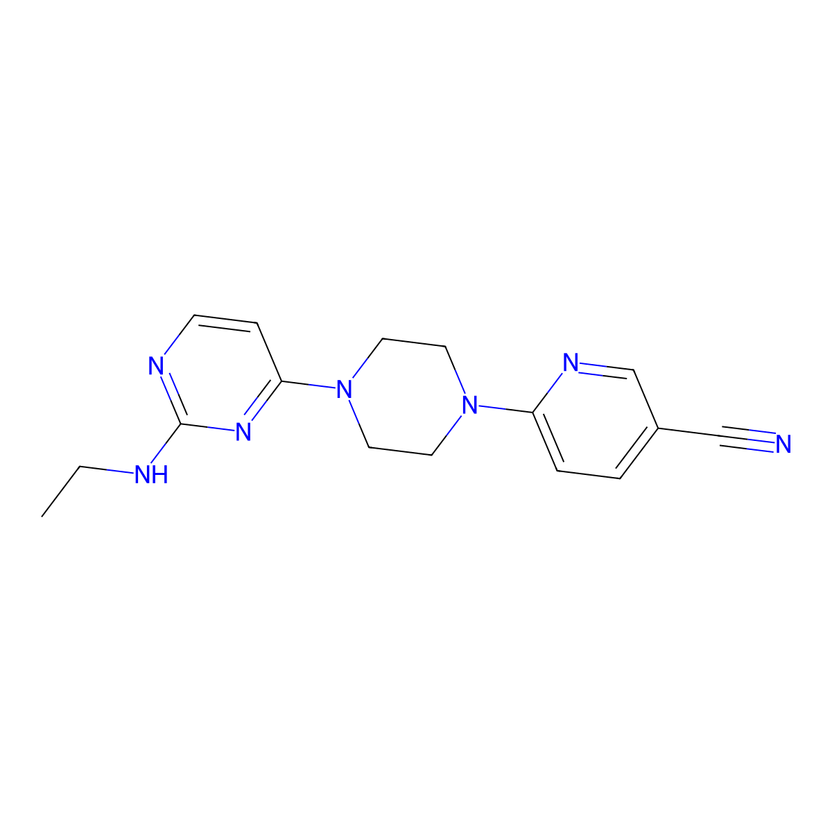 6-{4-[2-(Ethylamino)pyrimidin-4-yl]piperazin-1-yl}pyridine-3-carbonitrile molecular structure, CAS 2415512-11-5