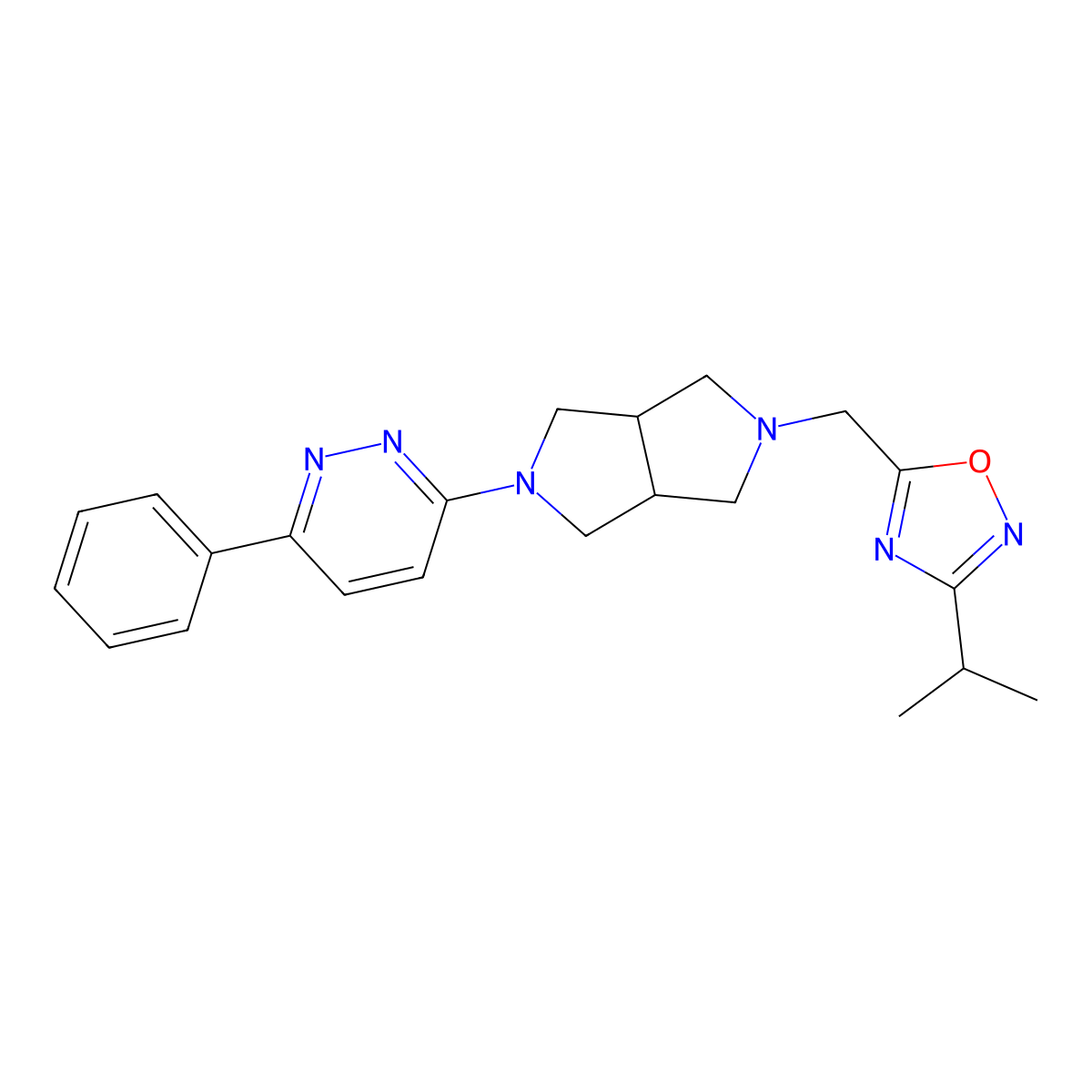 3-Phenyl-6-(5-{[3-(propan-2-yl)-1,2,4-oxadiazol-5-yl]methyl}-octahydropyrrolo[3,4-c]pyrrol-2-yl)pyridazine molecular structure, CAS 2415512-13-7