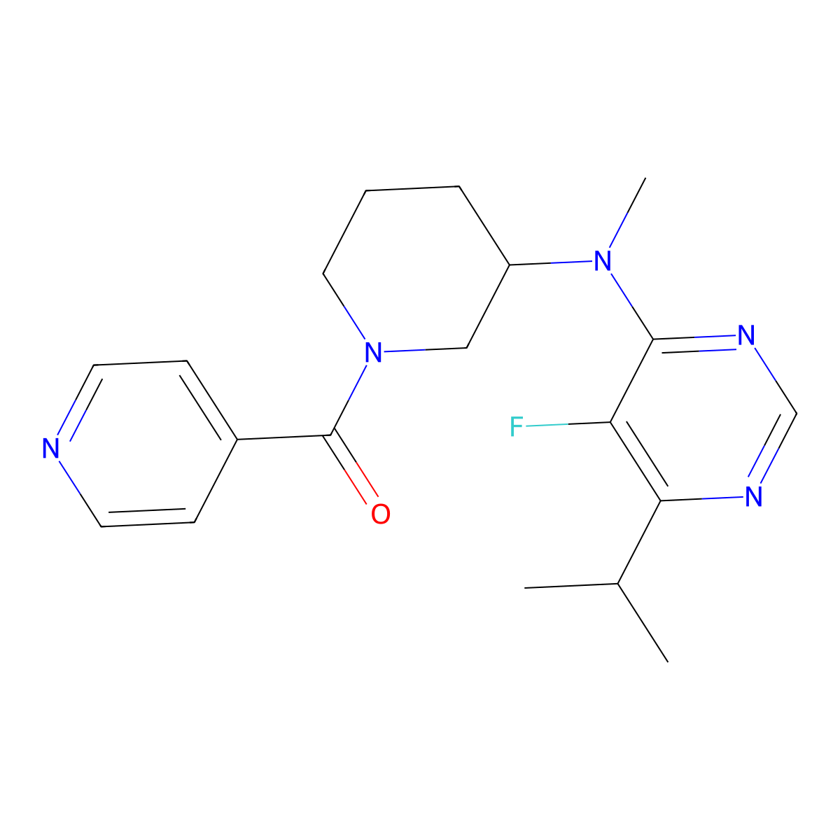 5-fluoro-N-methyl-6-(propan-2-yl)-N-[1-(pyridine-4-carbonyl)piperidin-3-yl]pyrimidin-4-amine molecular structure, CAS 2415512-14-8