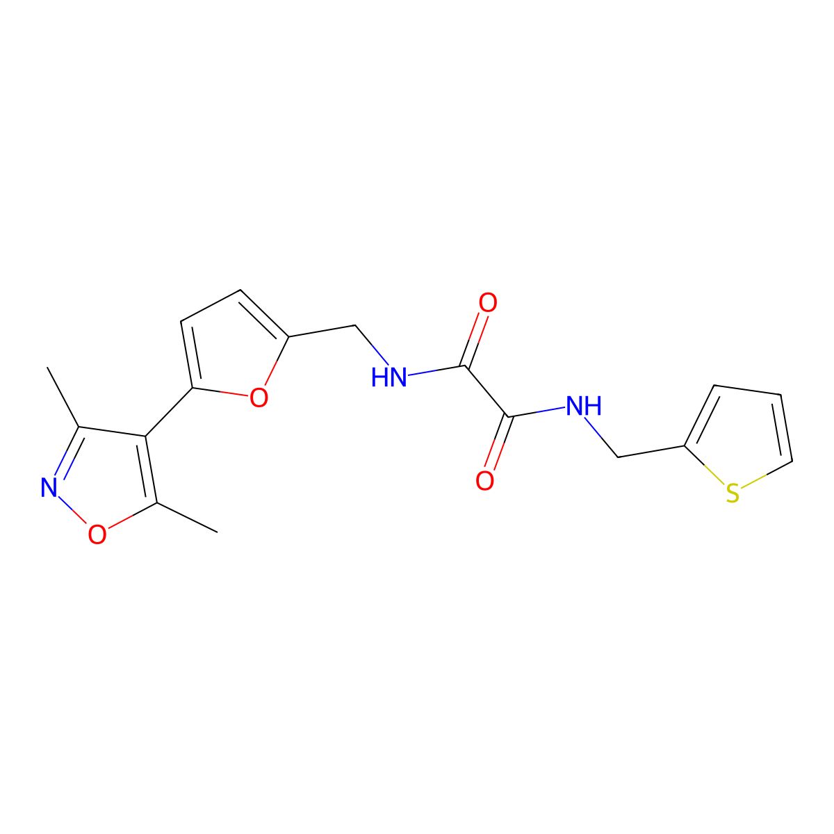 N-{[5-(3,5-dimethyl-1,2-oxazol-4-yl)furan-2-yl]methyl}-N'-[(thiophen-2-yl)methyl]ethanediamide molecular structure, CAS 2415512-21-7