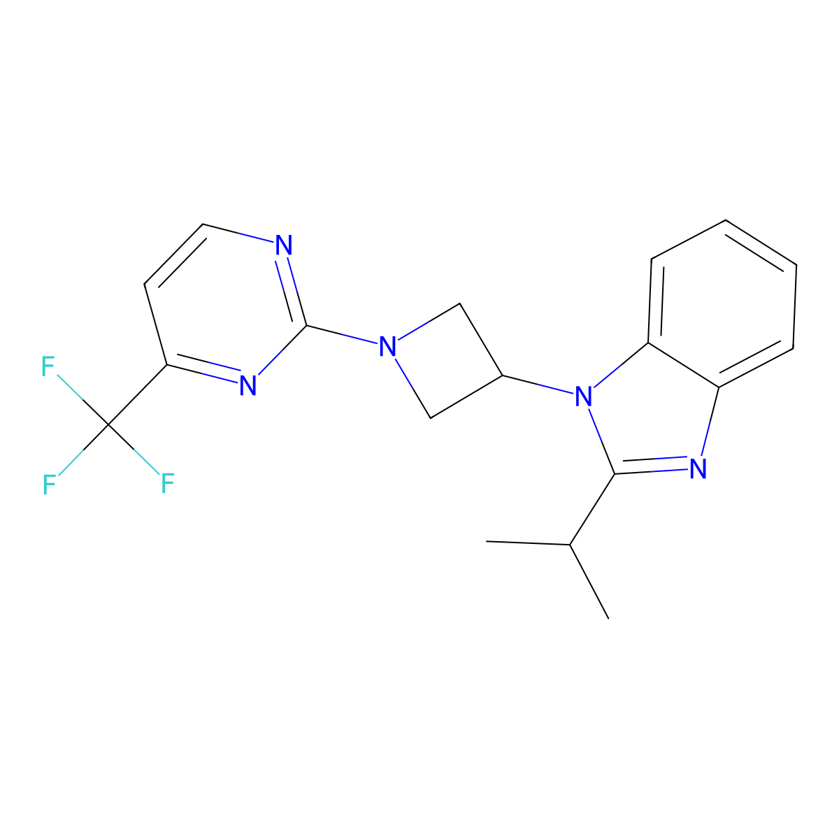 2-(propan-2-yl)-1-{1-[4-(trifluoromethyl)pyrimidin-2-yl]azetidin-3-yl}-1H-1,3-benzodiazole molecular structure, CAS 2415512-22-8