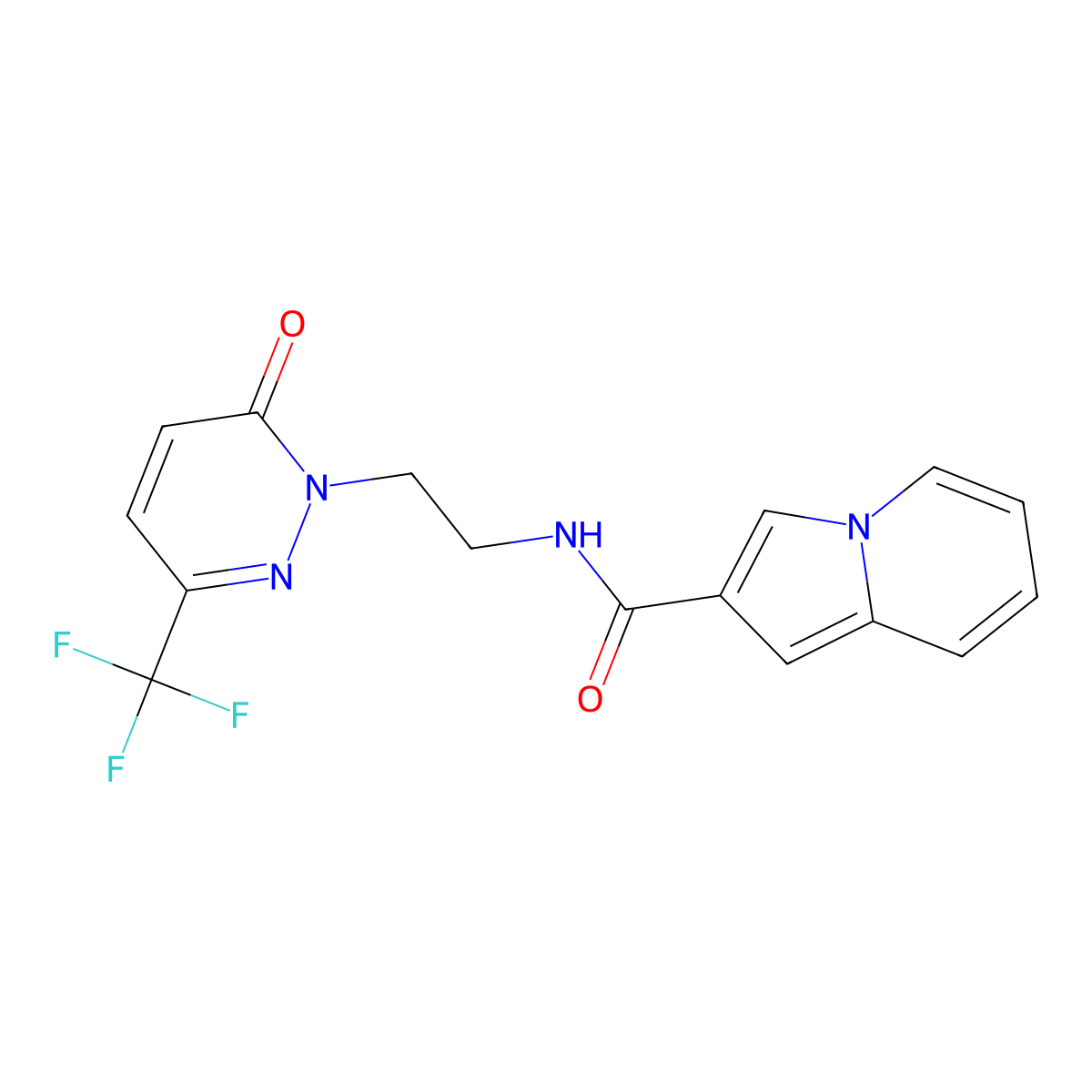 N-{2-[6-oxo-3-(trifluoromethyl)-1,6-dihydropyridazin-1-yl]ethyl}indolizine-2-carboxamide molecular structure, CAS 2415512-24-0