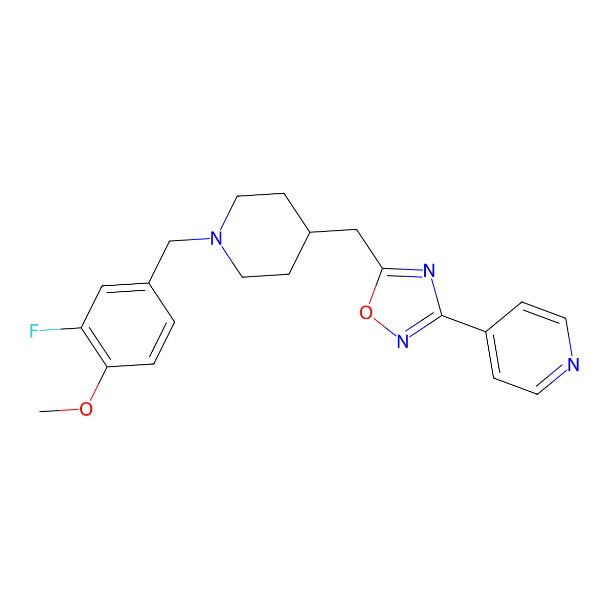 4-[5-({1-[(3-Fluoro-4-methoxyphenyl)methyl]piperidin-4-yl}methyl)-1,2,4-oxadiazol-3-yl]pyridine molecular structure, CAS 2415512-30-8
