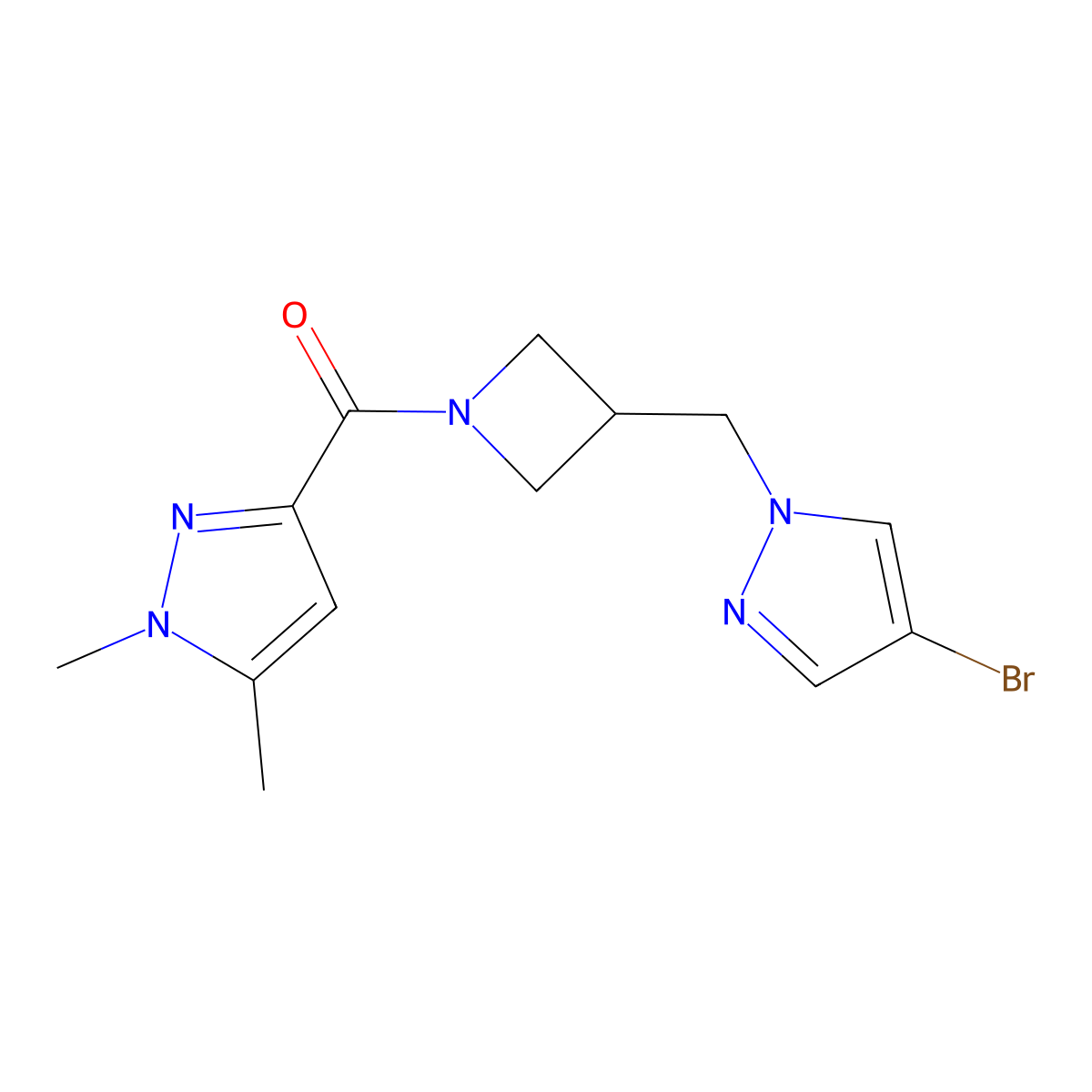 3-{3-[(4-bromo-1H-pyrazol-1-yl)methyl]azetidine-1-carbonyl}-1,5-dimethyl-1H-pyrazole molecular structure, CAS 2415512-31-9