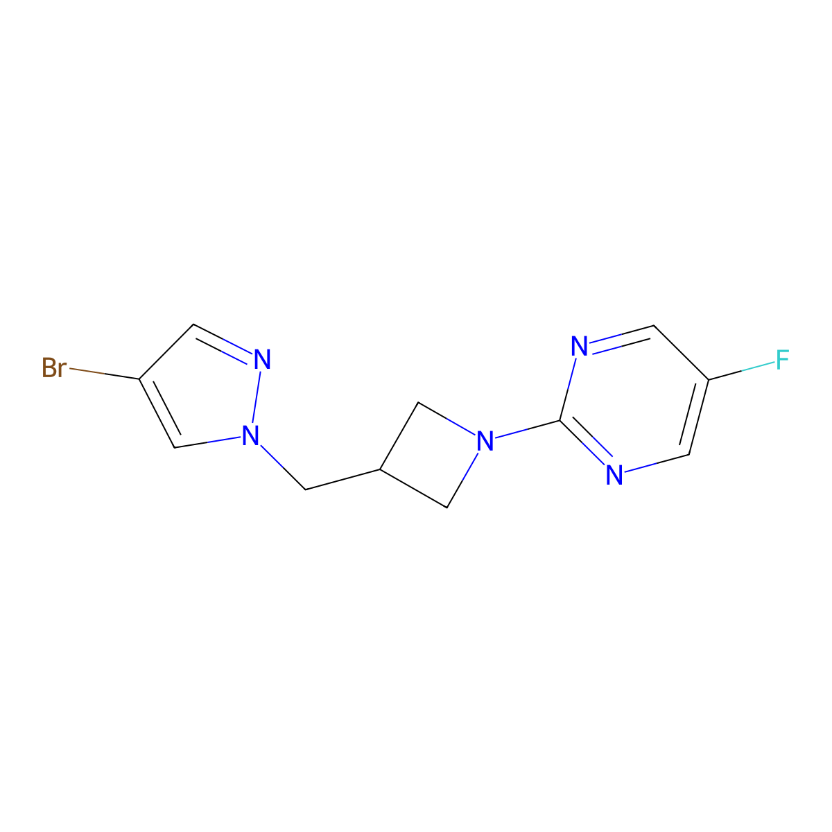 2-{3-[(4-bromo-1H-pyrazol-1-yl)methyl]azetidin-1-yl}-5-fluoropyrimidine molecular structure, CAS 2415512-35-3