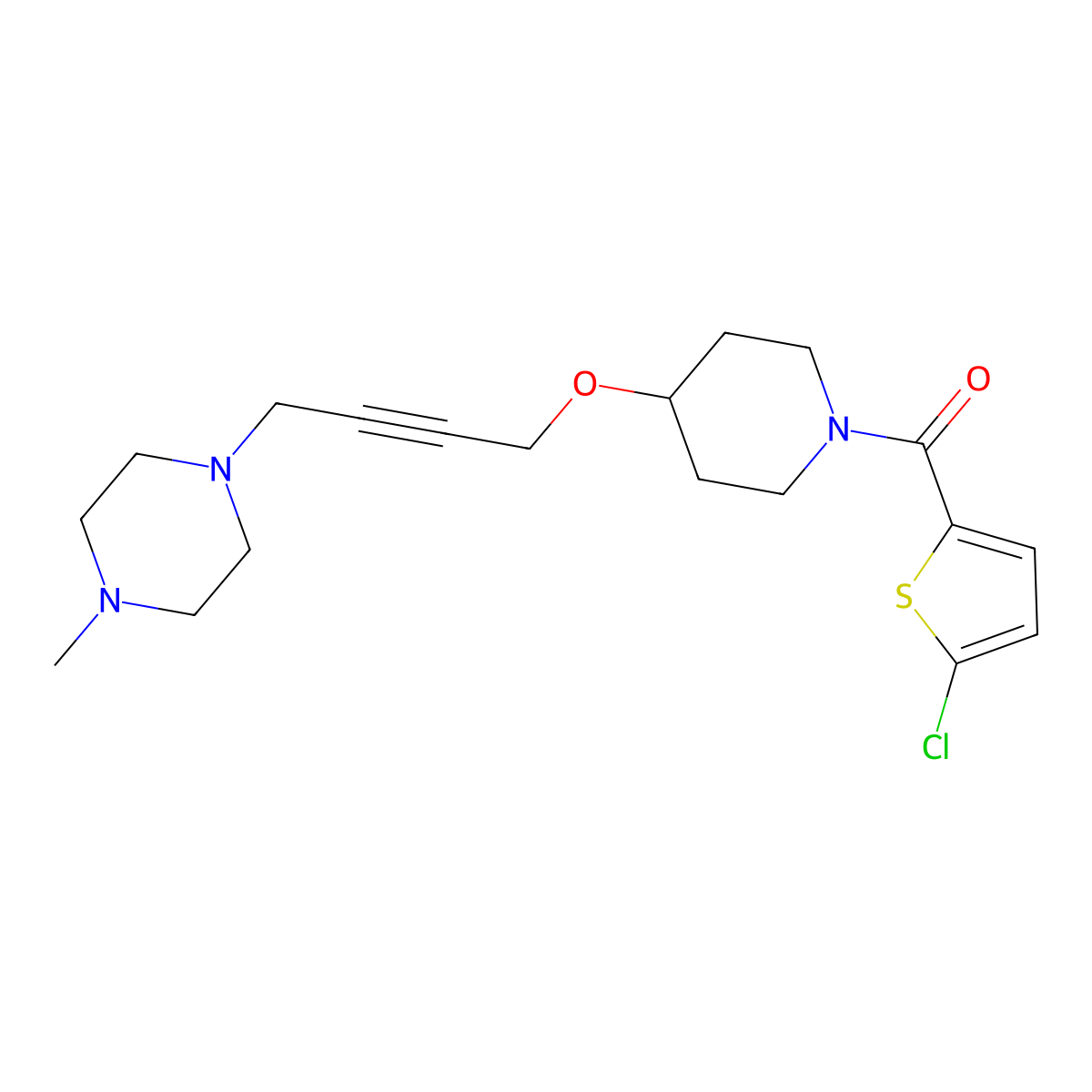 1-(4-{[1-(5-Chlorothiophene-2-carbonyl)piperidin-4-yl]oxy}but-2-yn-1-yl)-4-methylpiperazine molecular structure, CAS 2415512-36-4