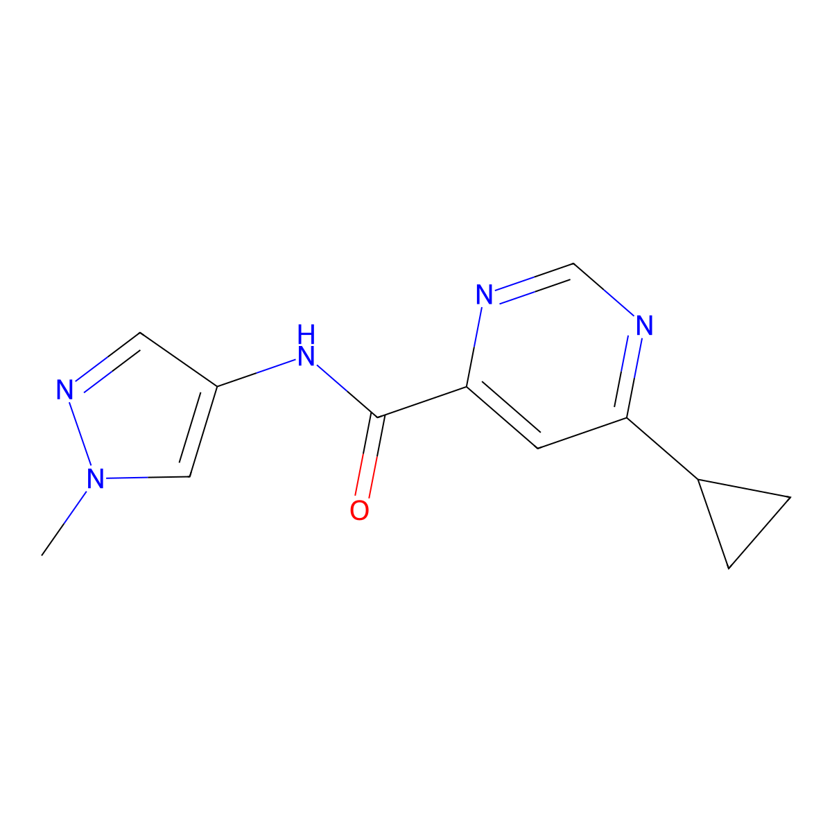 6-cyclopropyl-N-(1-methyl-1H-pyrazol-4-yl)pyrimidine-4-carboxamide molecular structure, CAS 2415512-38-6