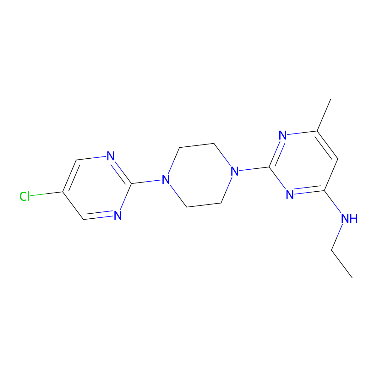 2-[4-(5-chloropyrimidin-2-yl)piperazin-1-yl]-N-ethyl-6-methylpyrimidin-4-amine molecular structure, CAS 2415512-41-1