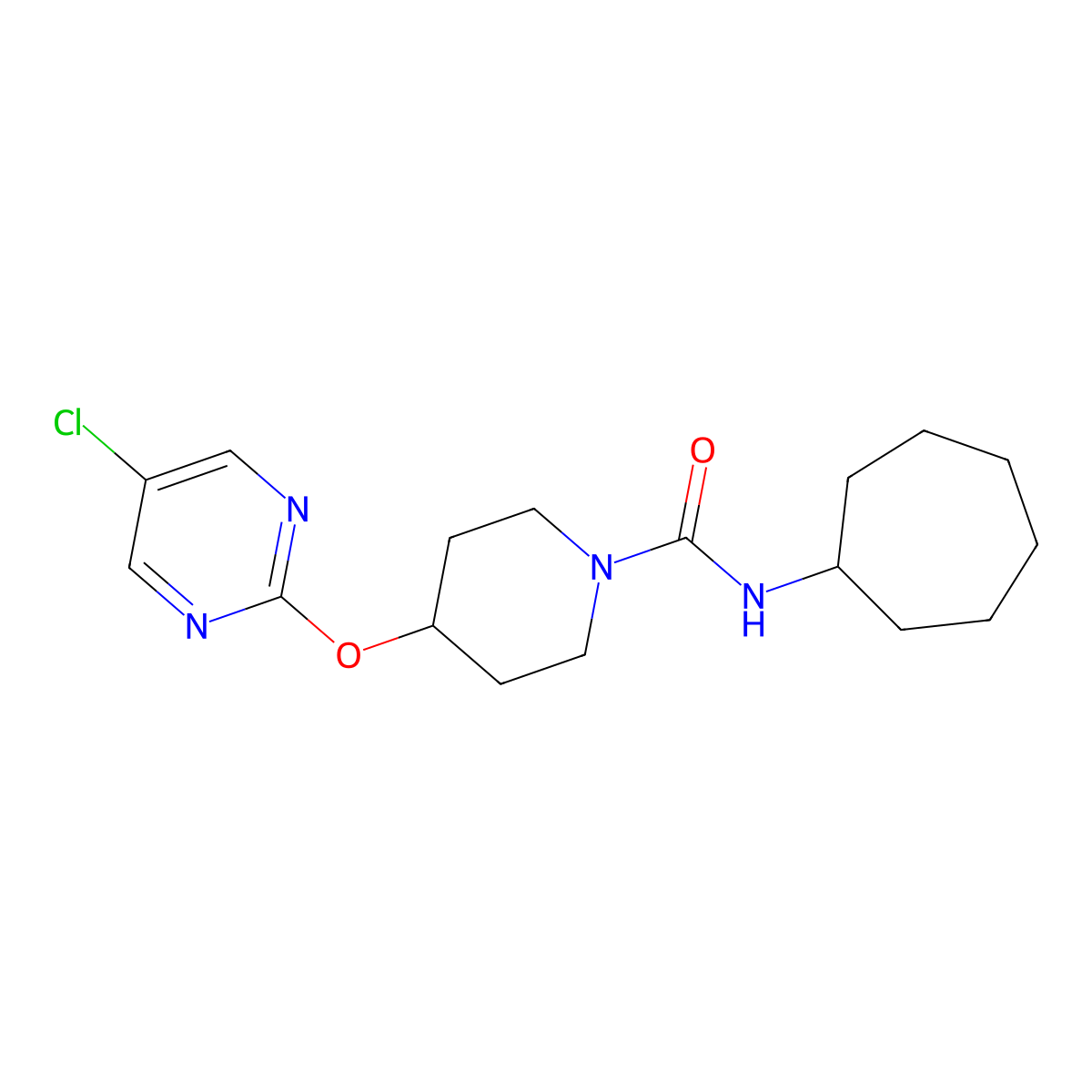 4-[(5-chloropyrimidin-2-yl)oxy]-N-cycloheptylpiperidine-1-carboxamide molecular structure, CAS 2415512-44-4