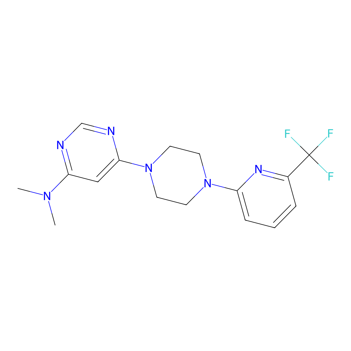N,N-dimethyl-6-{4-[6-(trifluoromethyl)pyridin-2-yl]piperazin-1-yl}pyrimidin-4-amine molecular structure, CAS 2415512-47-7