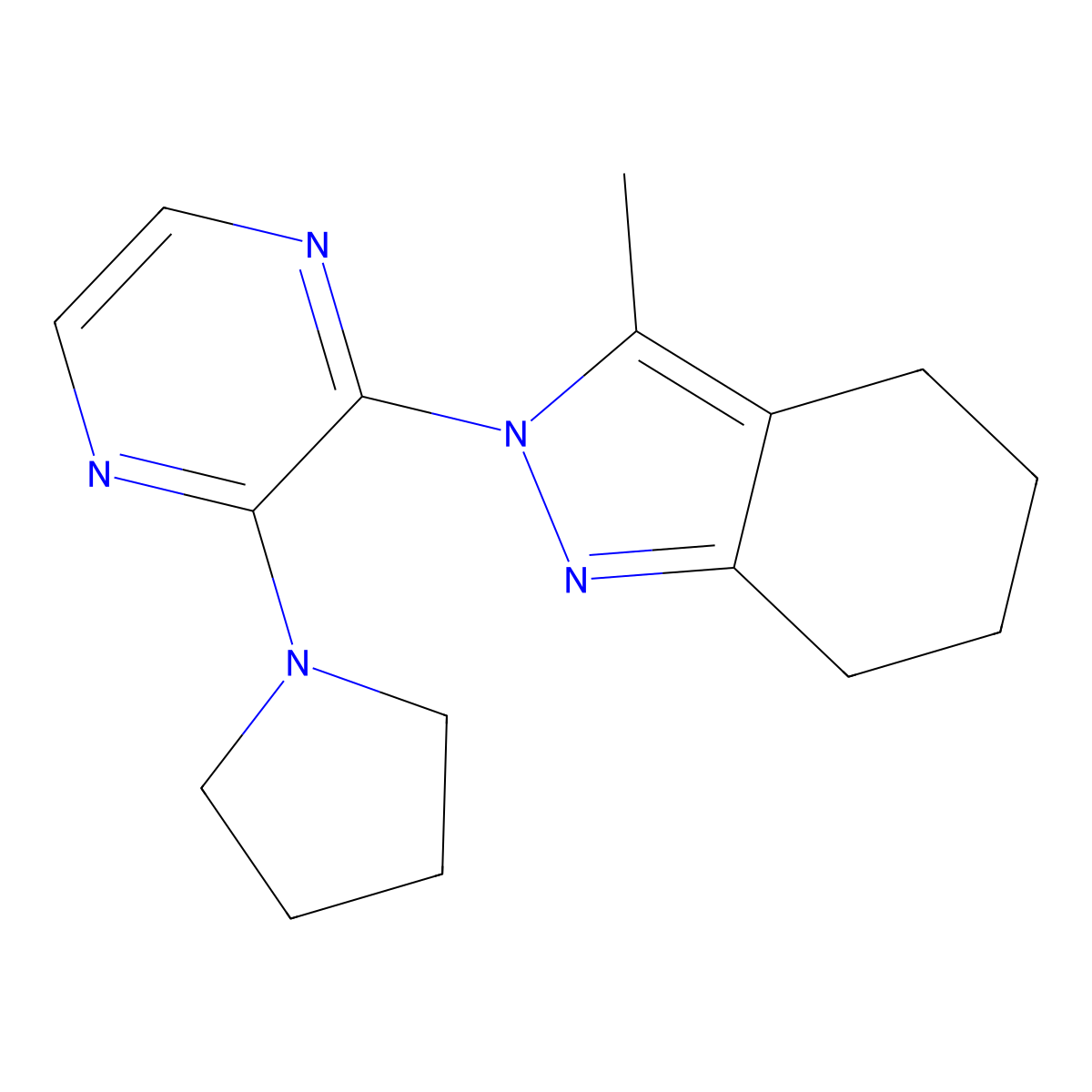 3-methyl-2-[3-(pyrrolidin-1-yl)pyrazin-2-yl]-4,5,6,7-tetrahydro-2H-indazole molecular structure, CAS 2415512-51-3