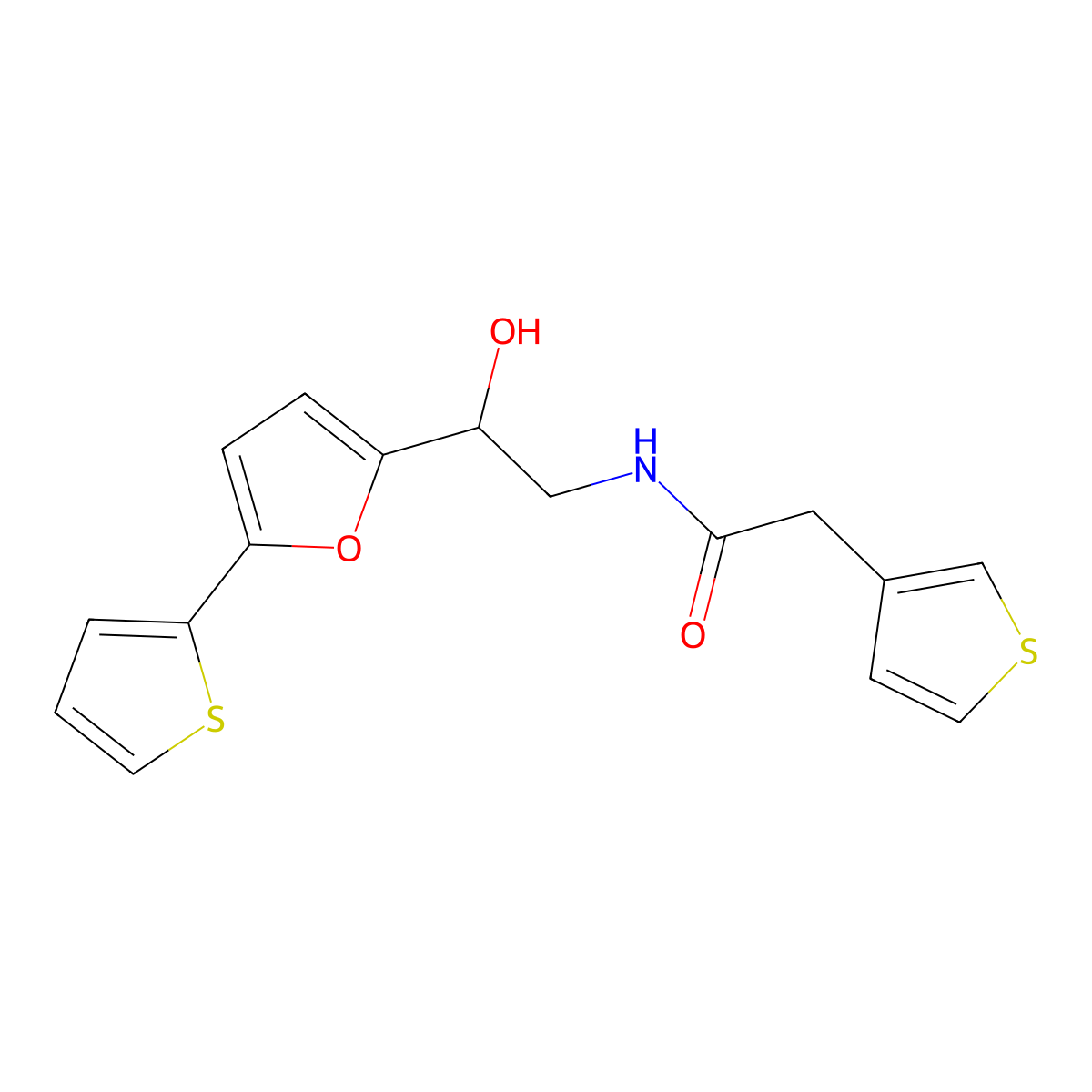 N-{2-hydroxy-2-[5-(thiophen-2-yl)furan-2-yl]ethyl}-2-(thiophen-3-yl)acetamide molecular structure, CAS 2415512-56-8