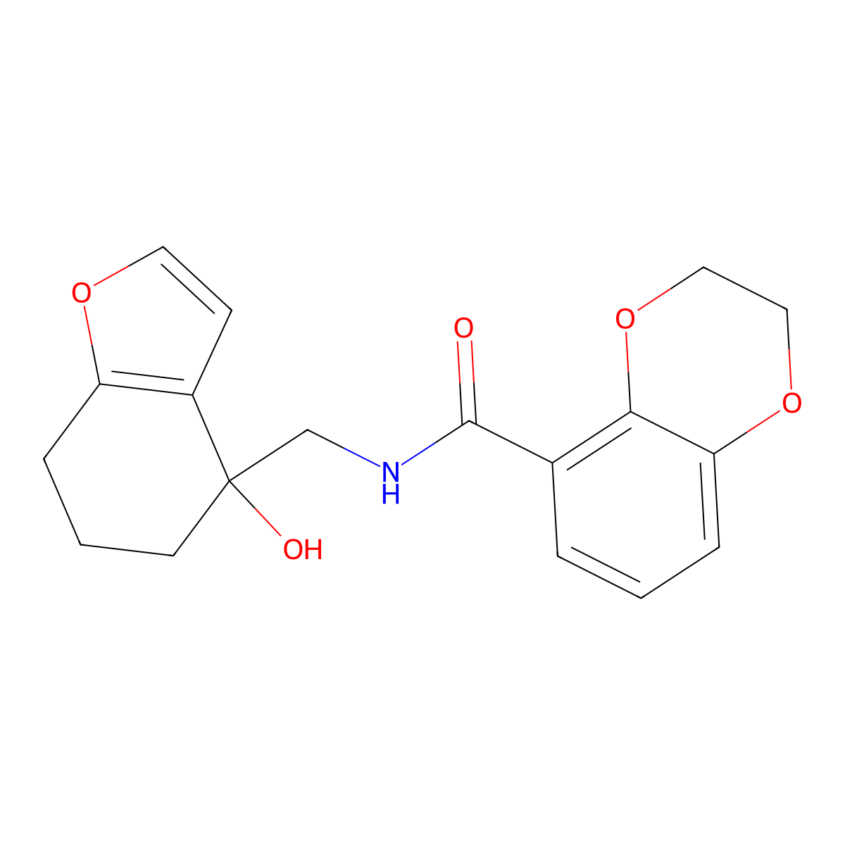 N-[(4-hydroxy-4,5,6,7-tetrahydro-1-benzofuran-4-yl)methyl]-2,3-dihydro-1,4-benzodioxine-5-carboxamide molecular structure, CAS 2415512-61-5
