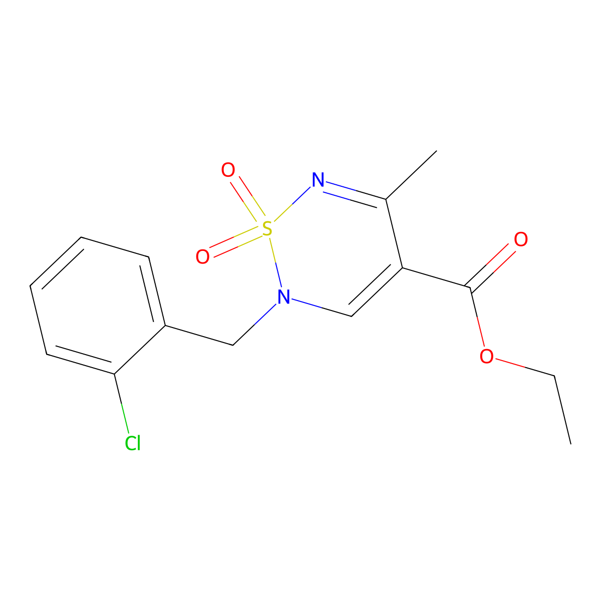 ethyl 2-[(2-chlorophenyl)methyl]-5-methyl-1,1-dioxo-2H-1lambda6,2,6-thiadiazine-4-carboxylate molecular structure, CAS 2415512-64-8